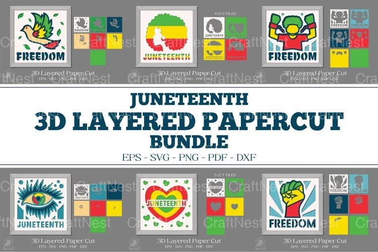 Juneteenth 3D Layered Papercut Clipart Bundle