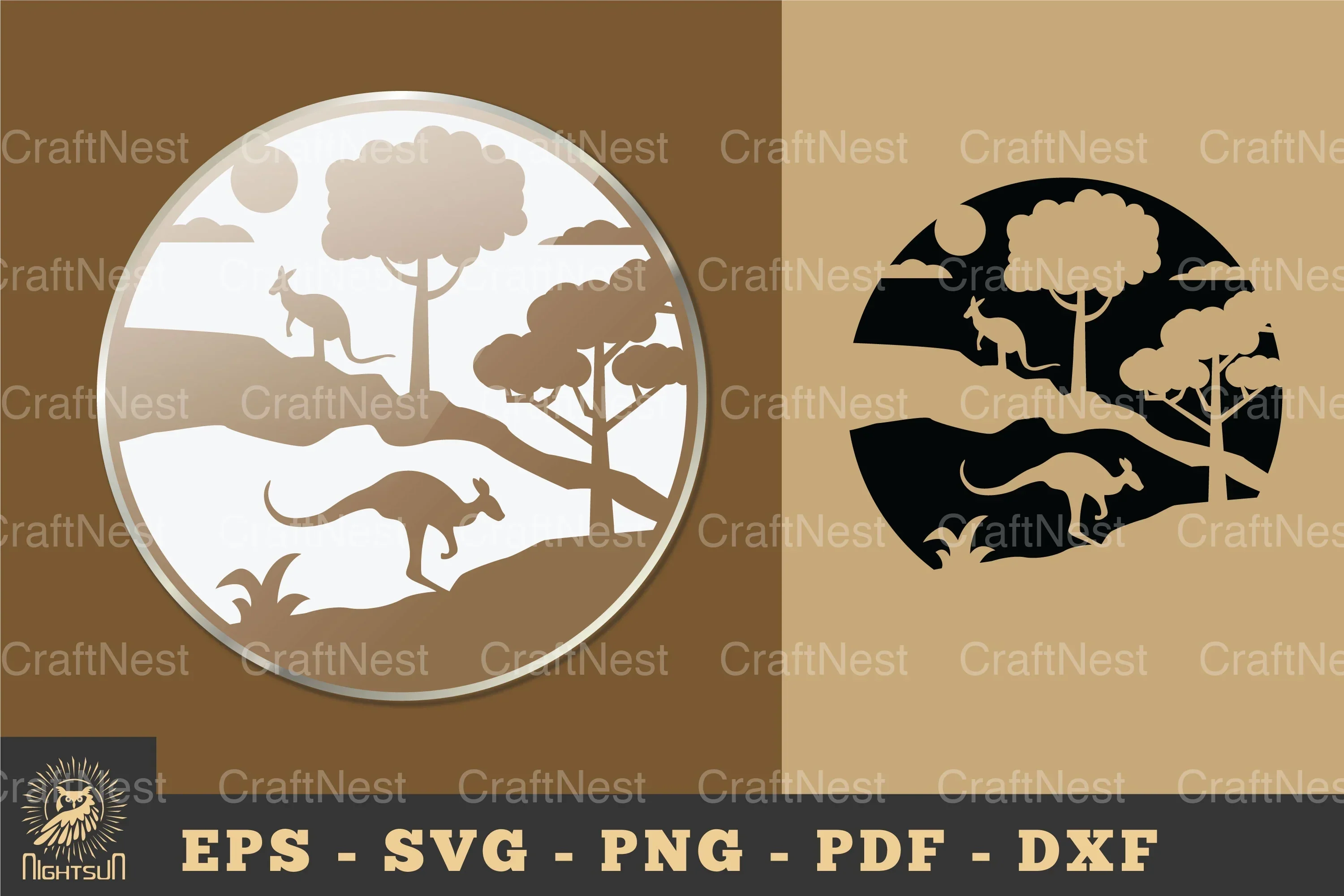 Kangaroo in Forest Ornament Sticker Clipart Bundle