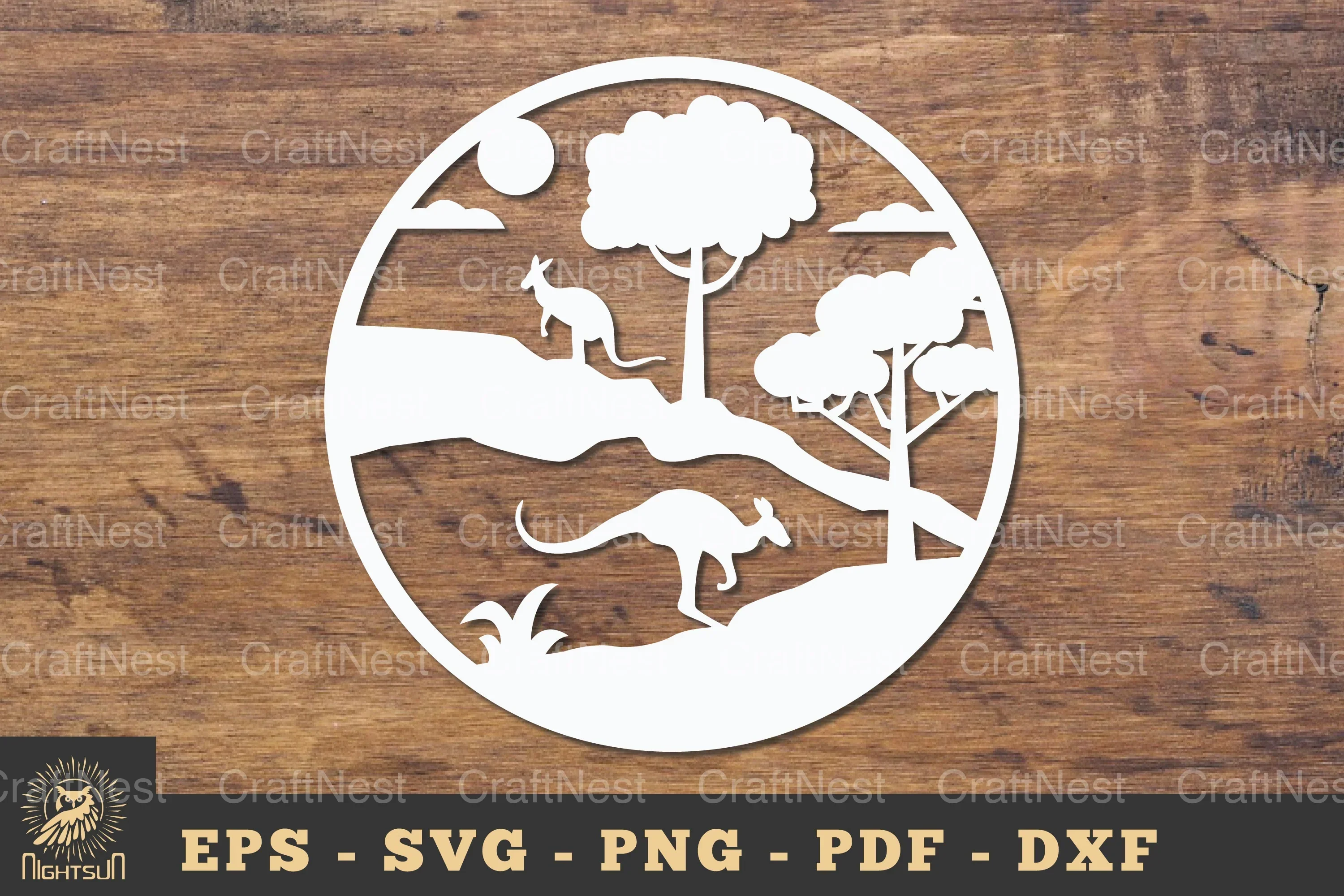 Kangaroo in the Forest Papercut Round Clipart Bundle