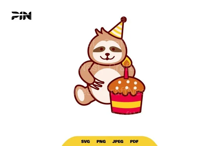 Kawaii Birthday Sloth Animal SVG Bundle