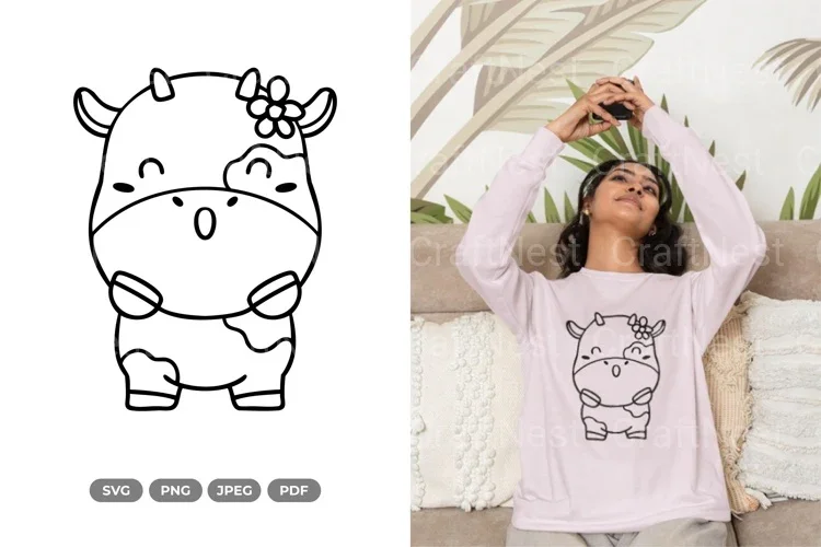 Kawaii Cow Doodle Animal Clipart Bundle