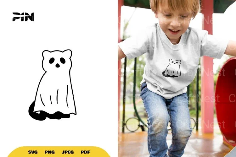 Kawaii Ghost Cat Halloween SVG Bundle