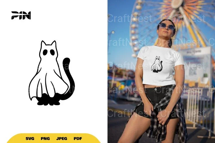Kawaii Ghost Cat Halloween SVG Bundle