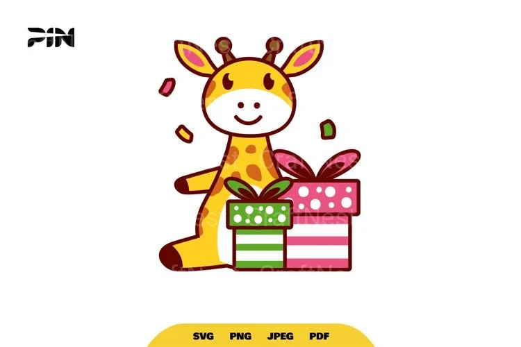 Kawaii Giraffe Birthday Animal Clipart Bundle