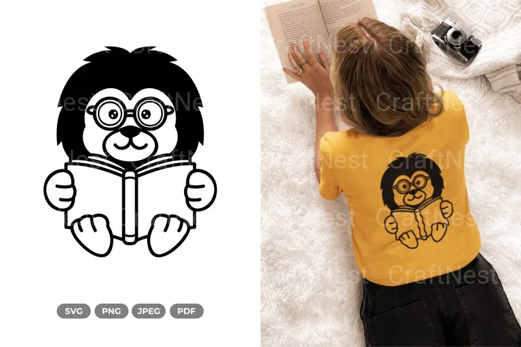 Kawaii Lion Reading Book Doodle Animal Clipart Bundle