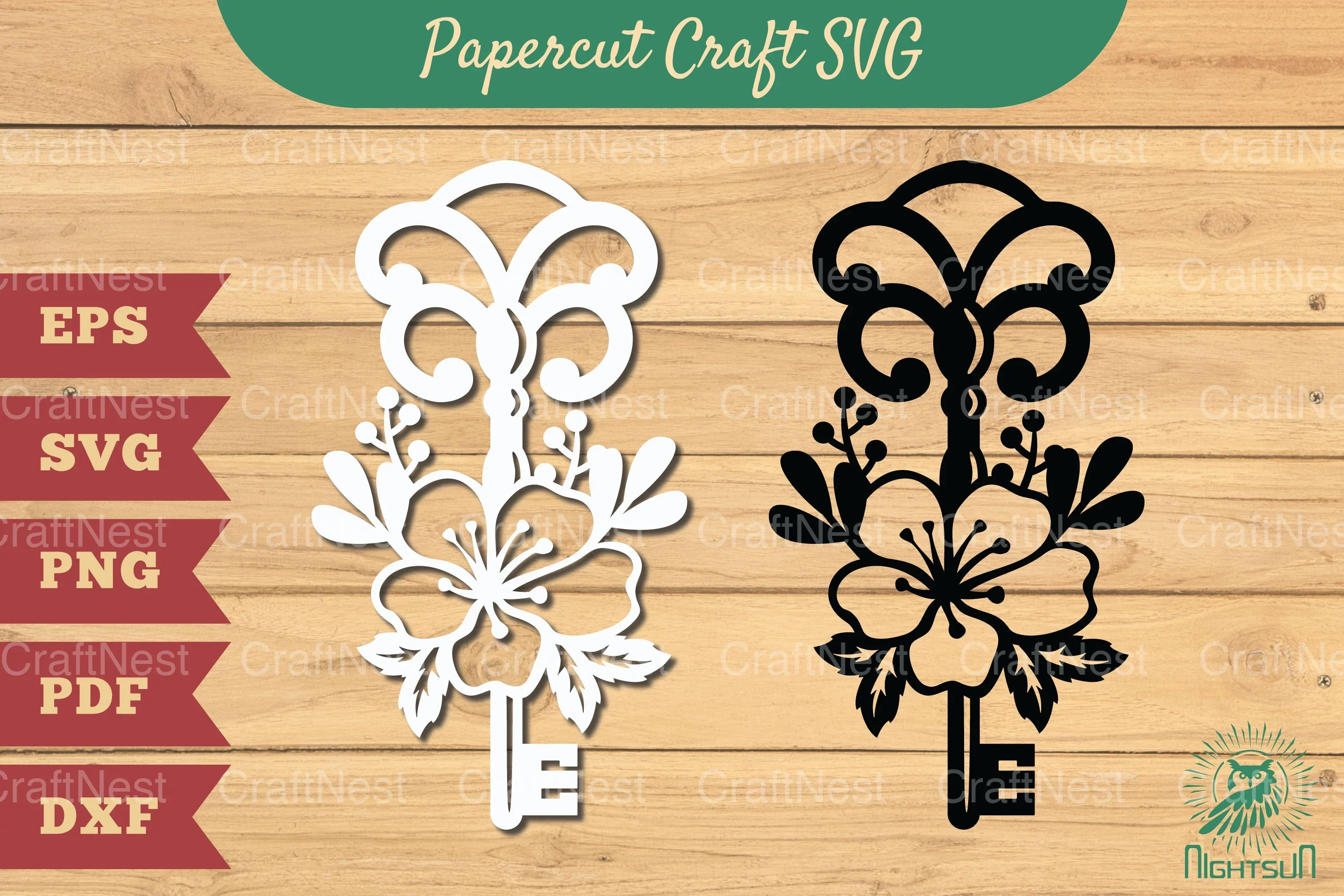 Key with Flower Papercut SVG Bundle