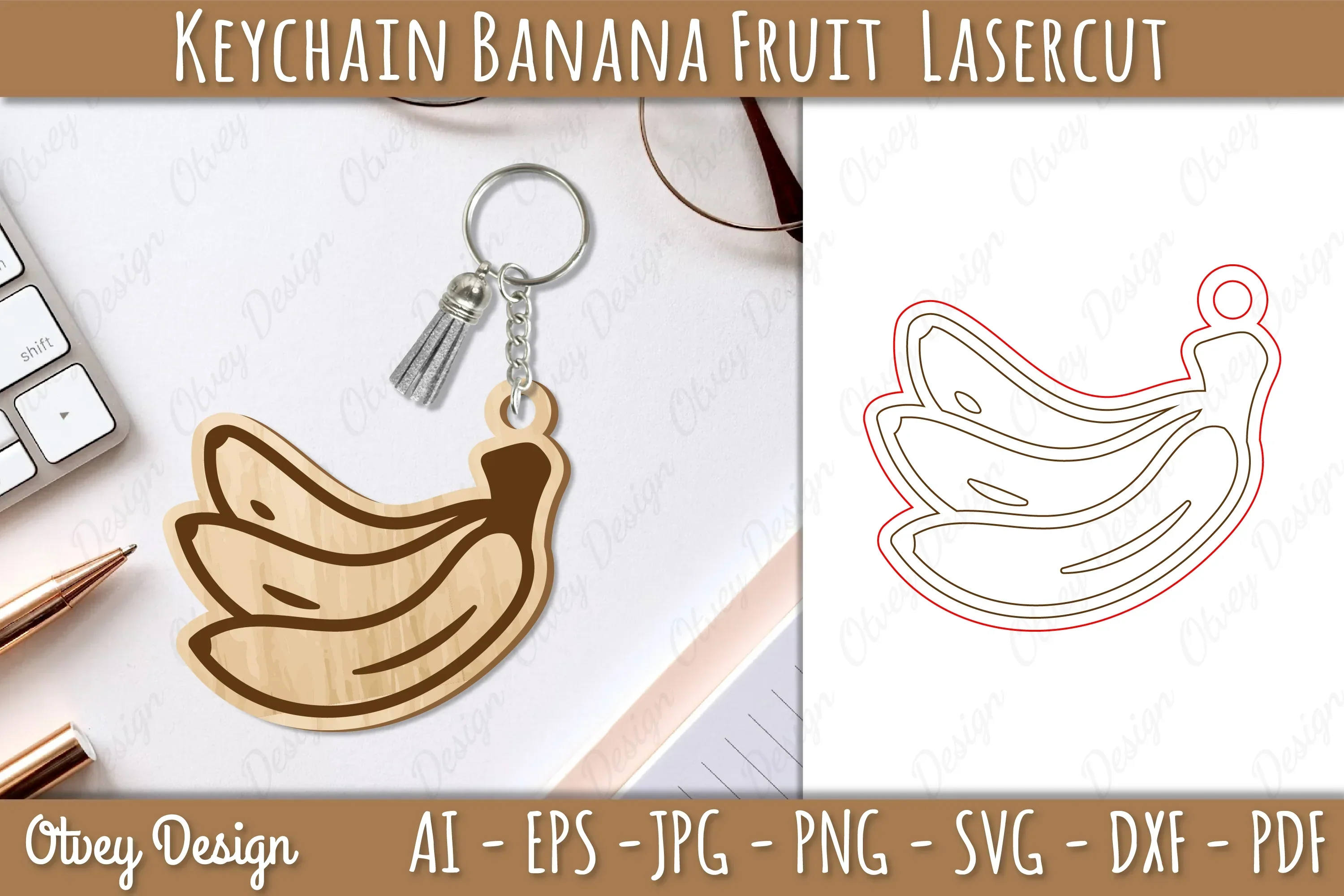 Keychain Banana Fruit Lasercut SVG Bundle