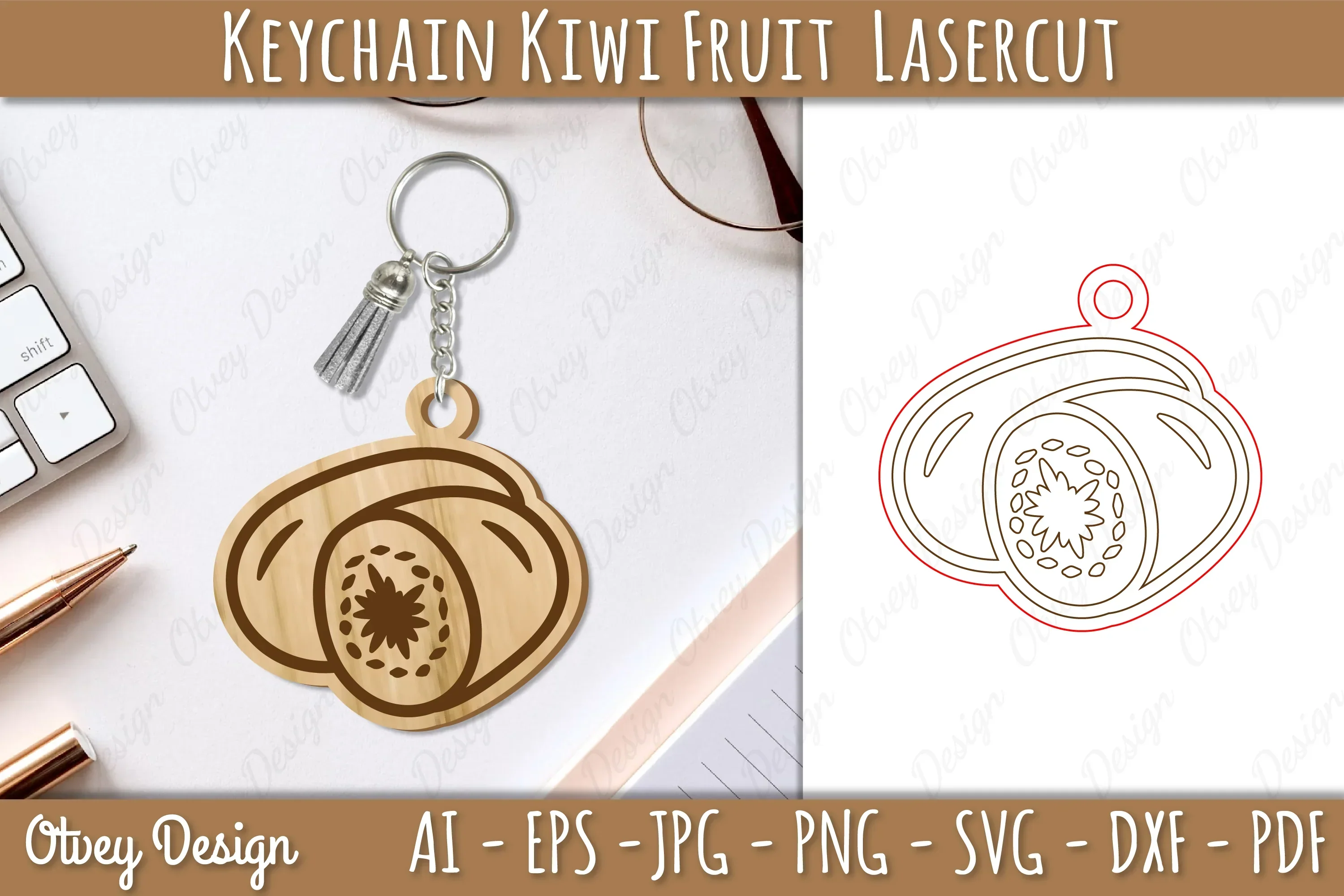 Keychain Kiwi Fruit Lasercut SVG Bundle