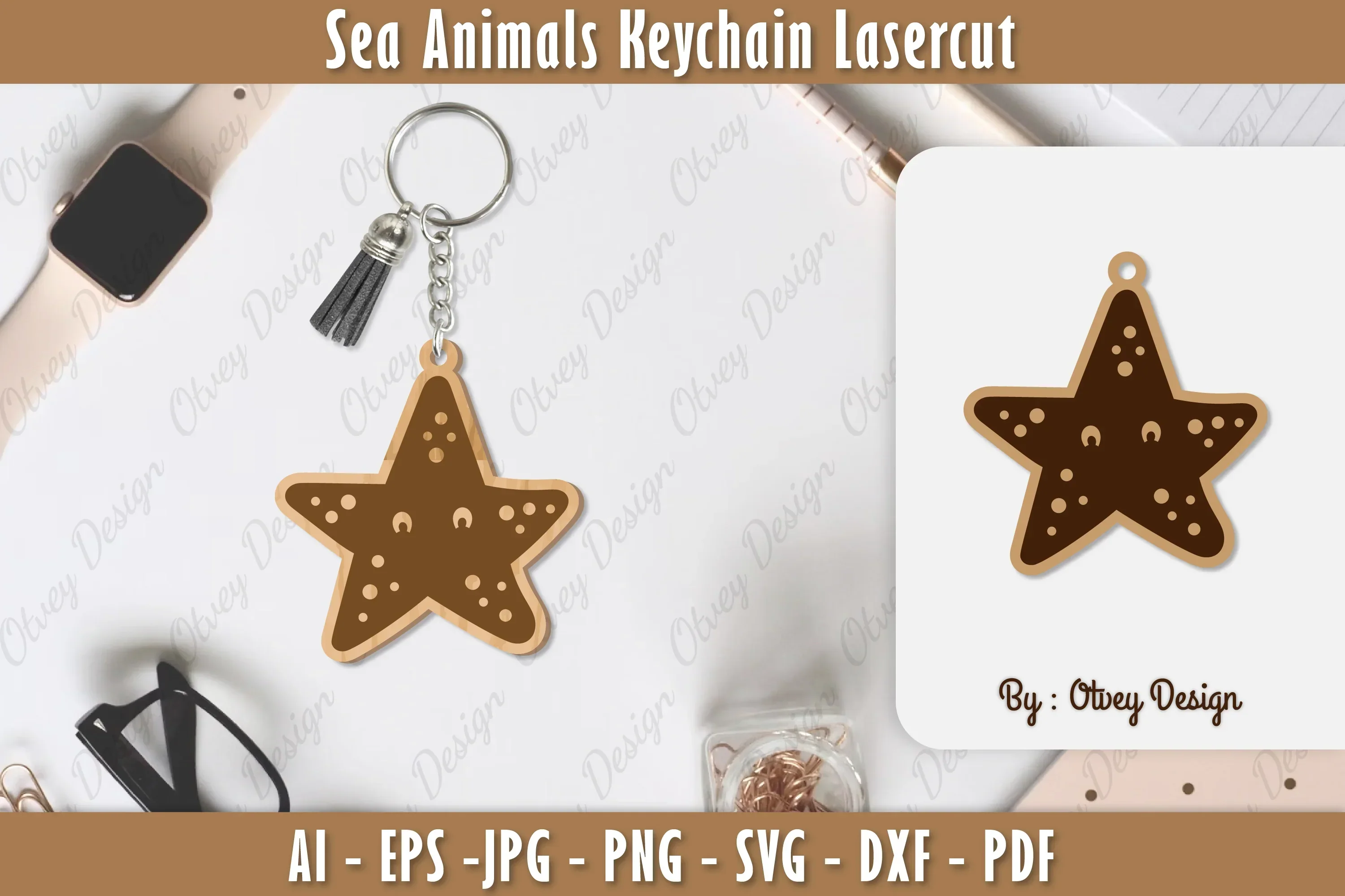 Keychain Sea Animals Laser Cut SVG Bundle
