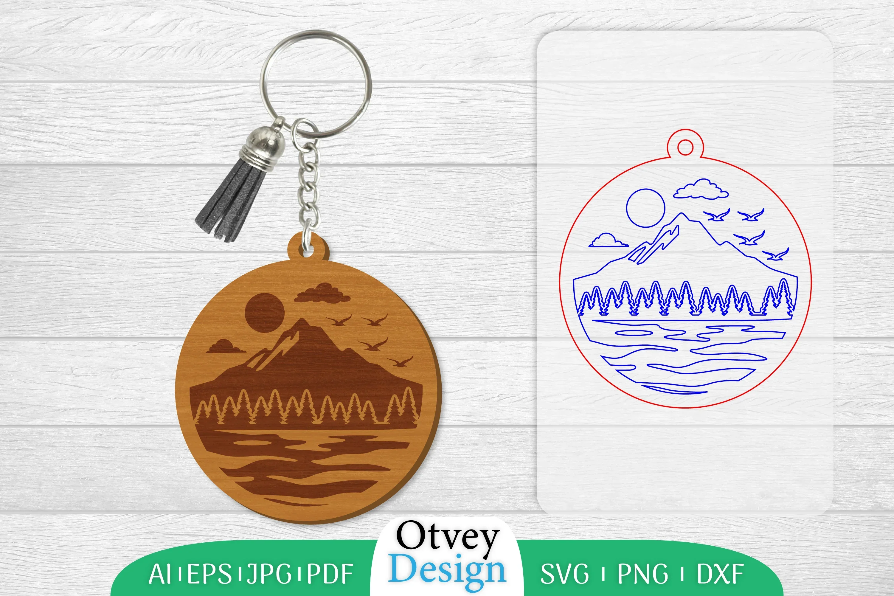 Keychain Sunset Mountain Lasercut SVG Bundle
