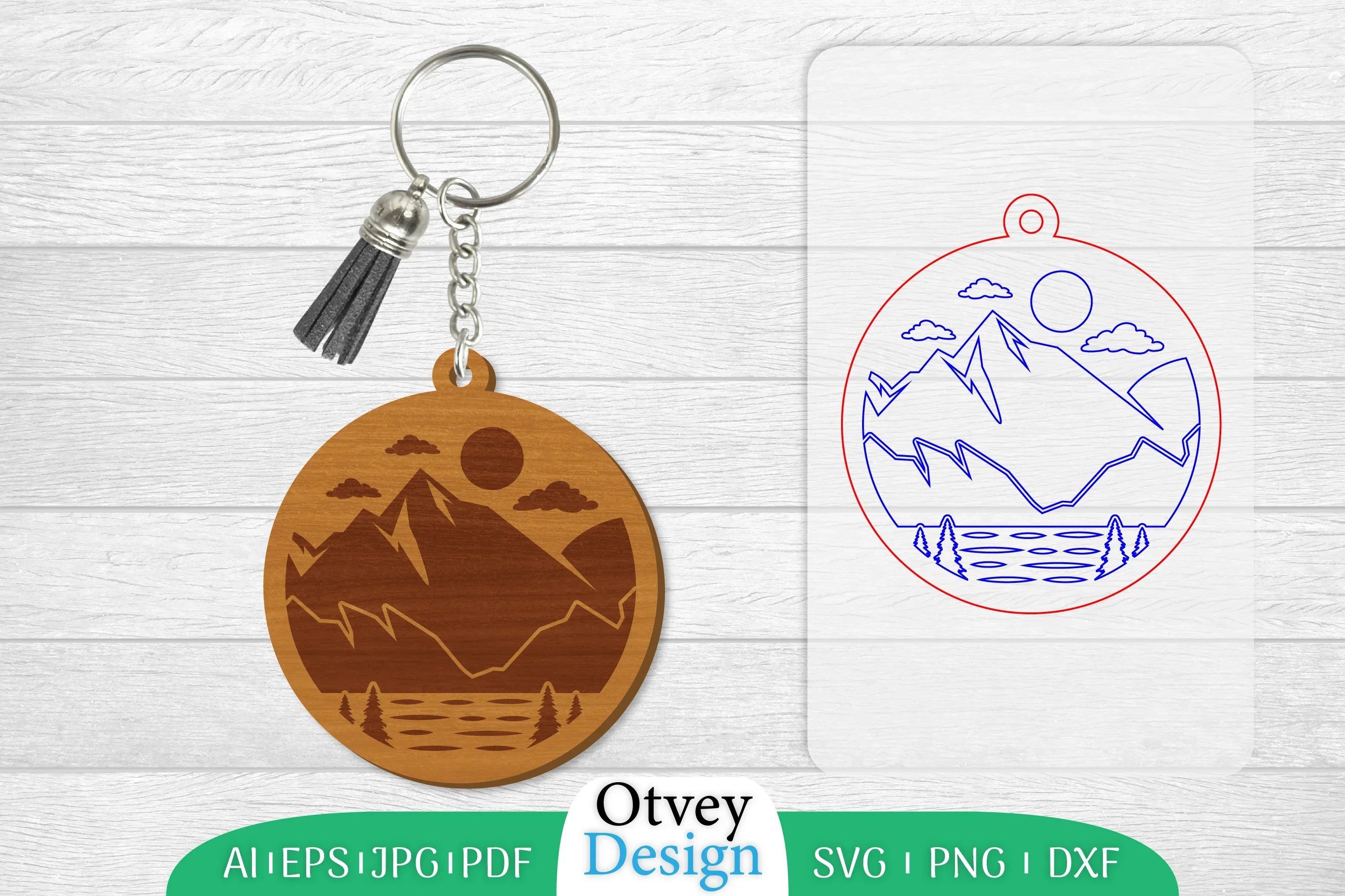 Keychain Sunset Mountain Lasercut SVG Bundle