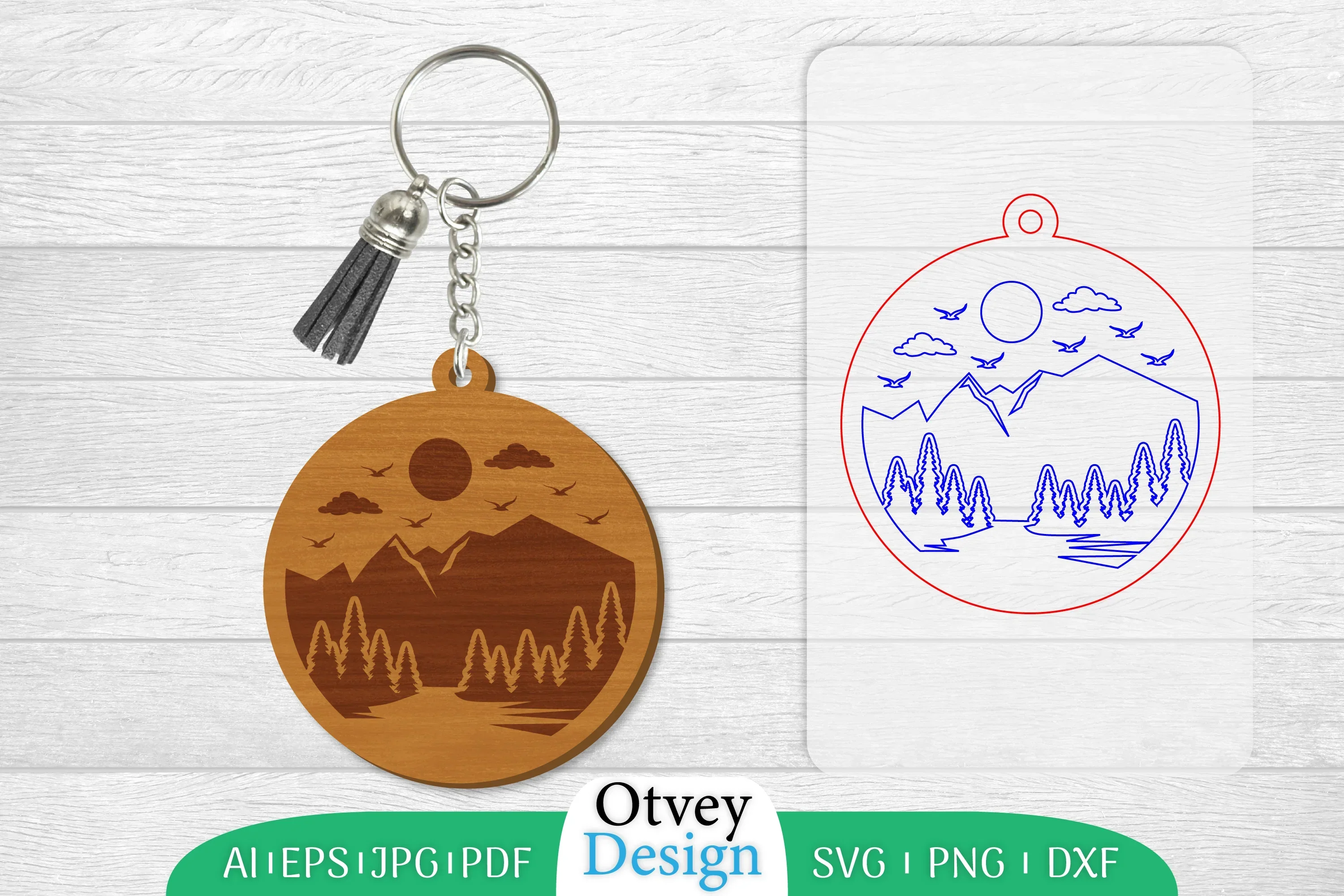 Keychain Sunset Mountain Lasercut SVG Bundle