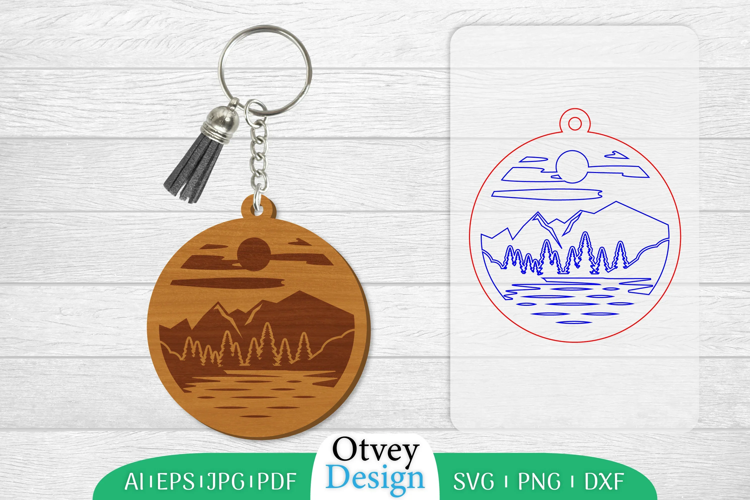 Keychain Sunset Mountain Lasercut SVG Bundle