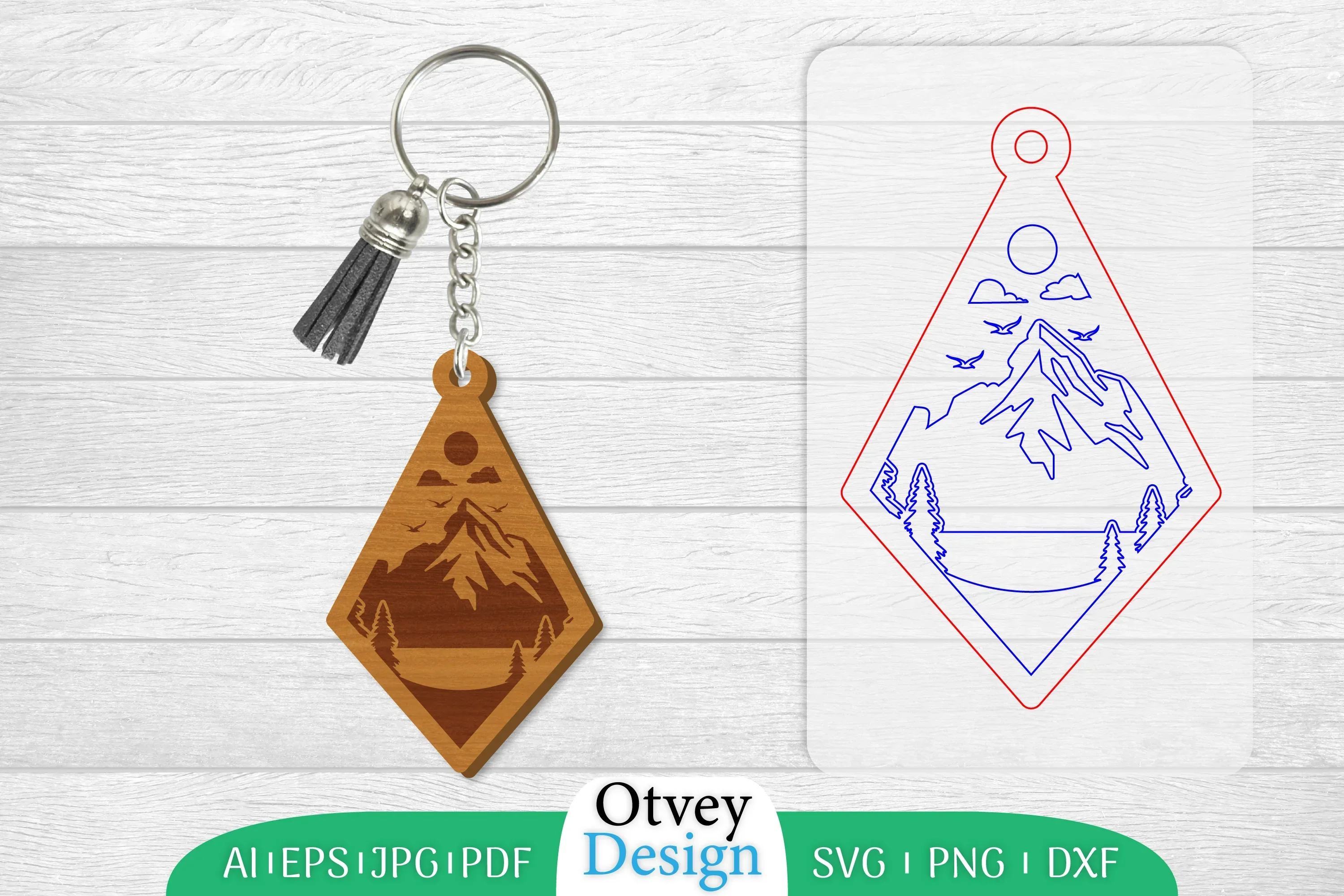 Keychain Sunset Mountain Lasercut SVG Bundle