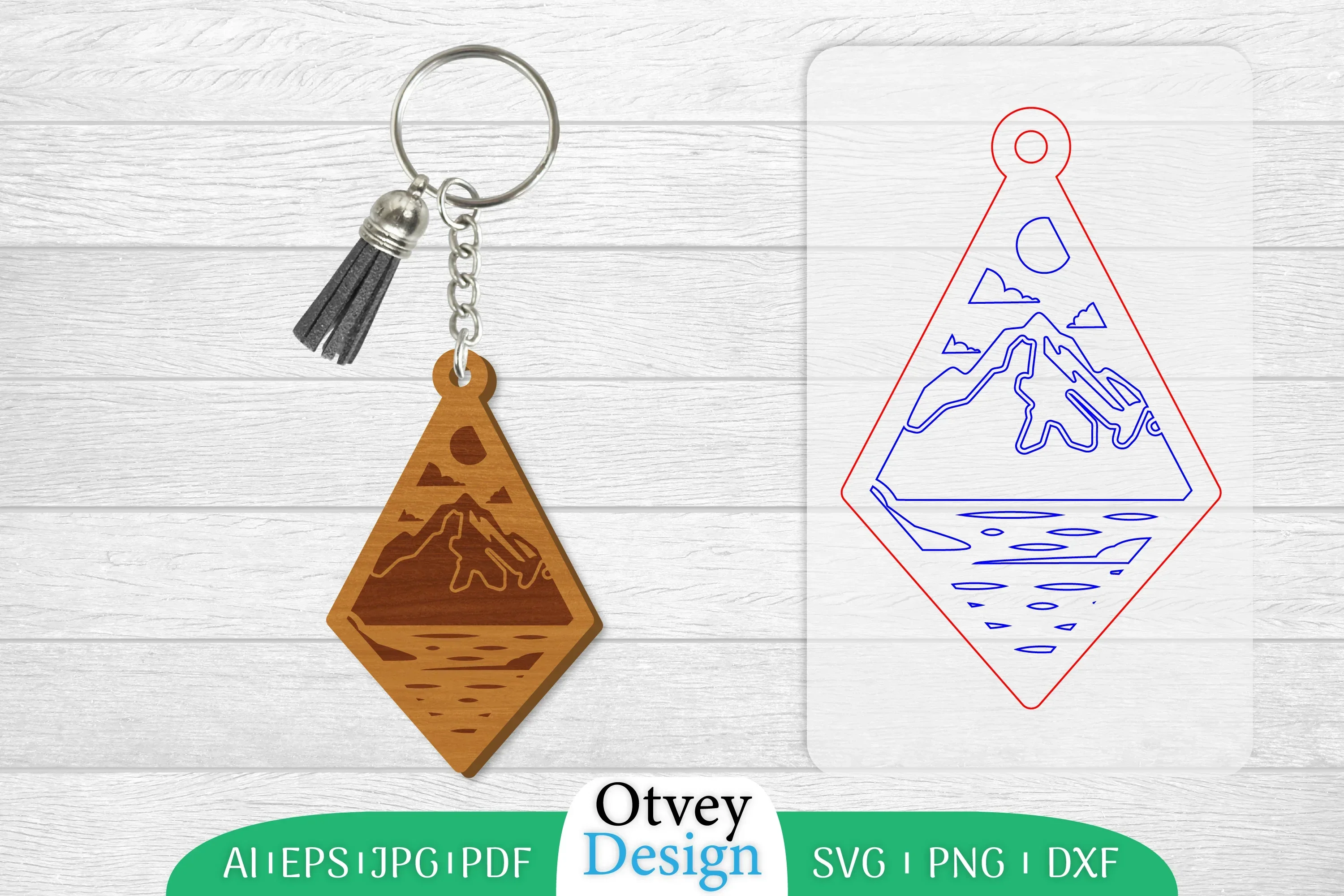 Keychain Sunset Mountain Lasercut SVG Bundle