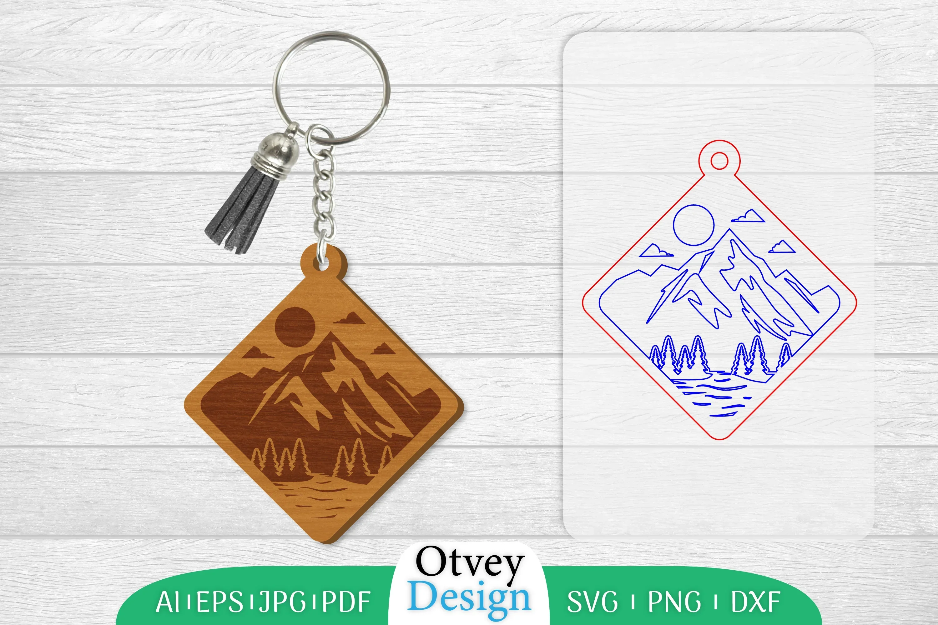 Keychain Sunset Mountain Lasercut SVG Bundle
