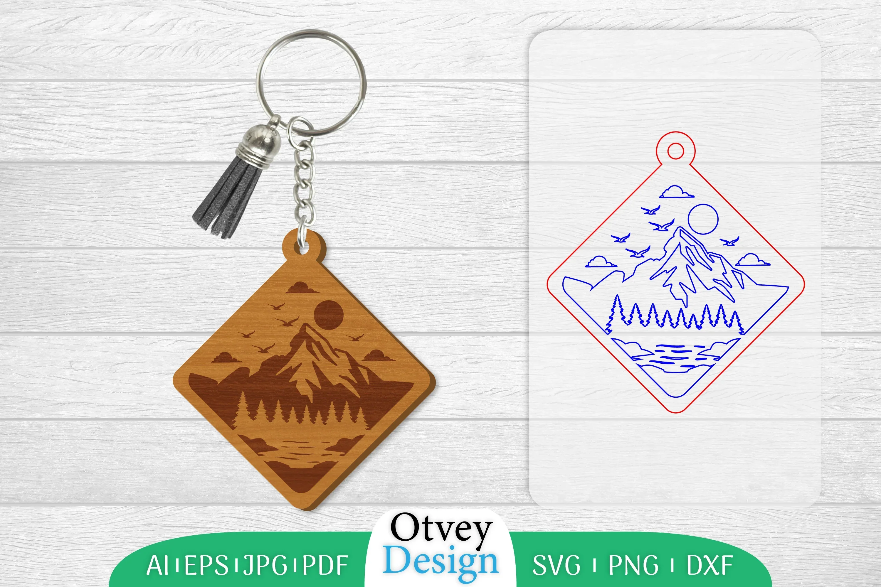 Keychain Sunset Mountain Lasercut SVG Bundle
