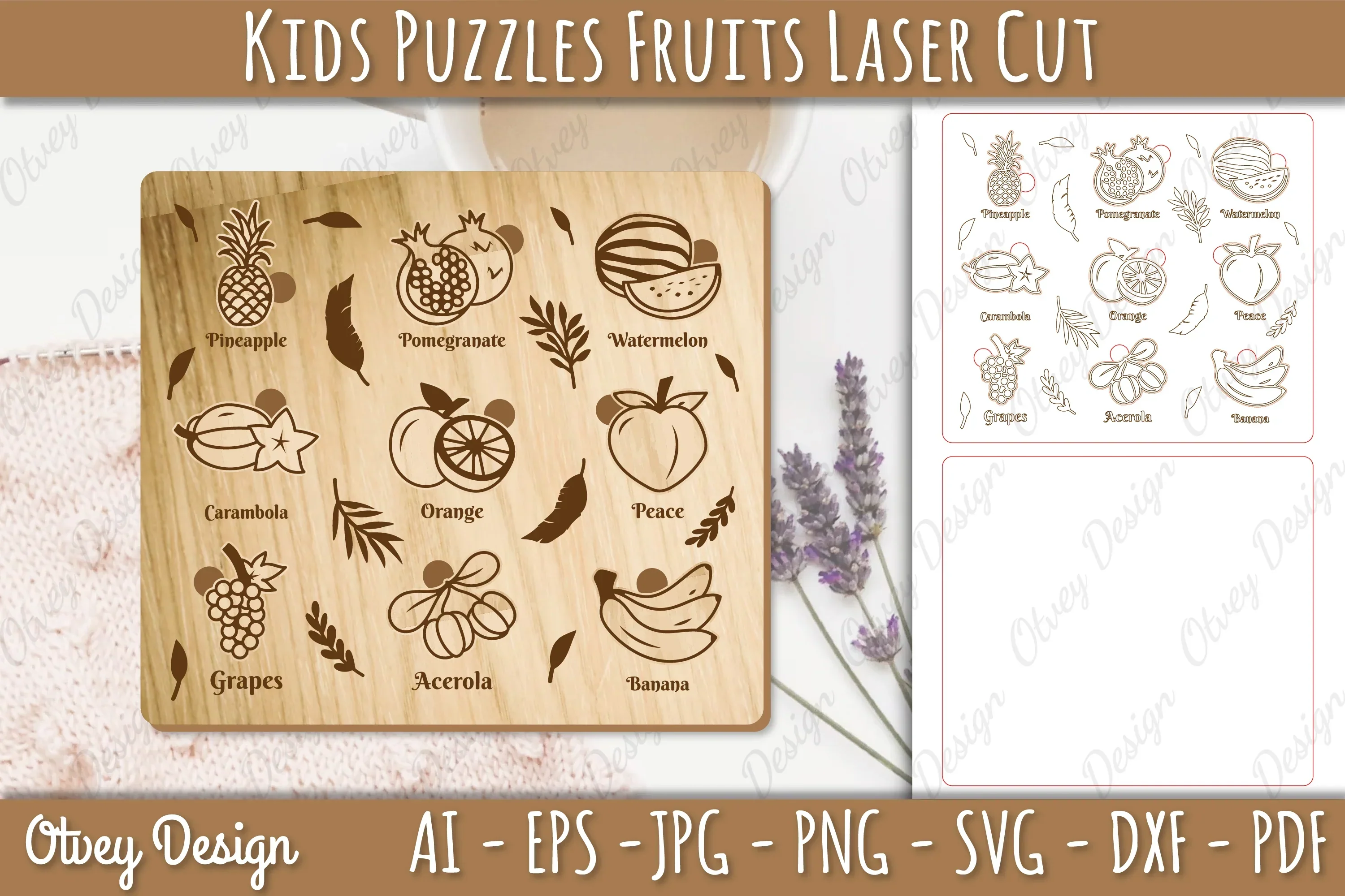 Kids Fruit Puzzles SVG Bundle Educational Laser Cut - Image 2