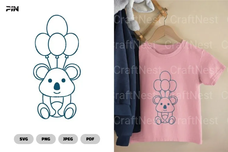 Koala Flying with Balloons Birthday Clipart Bundle