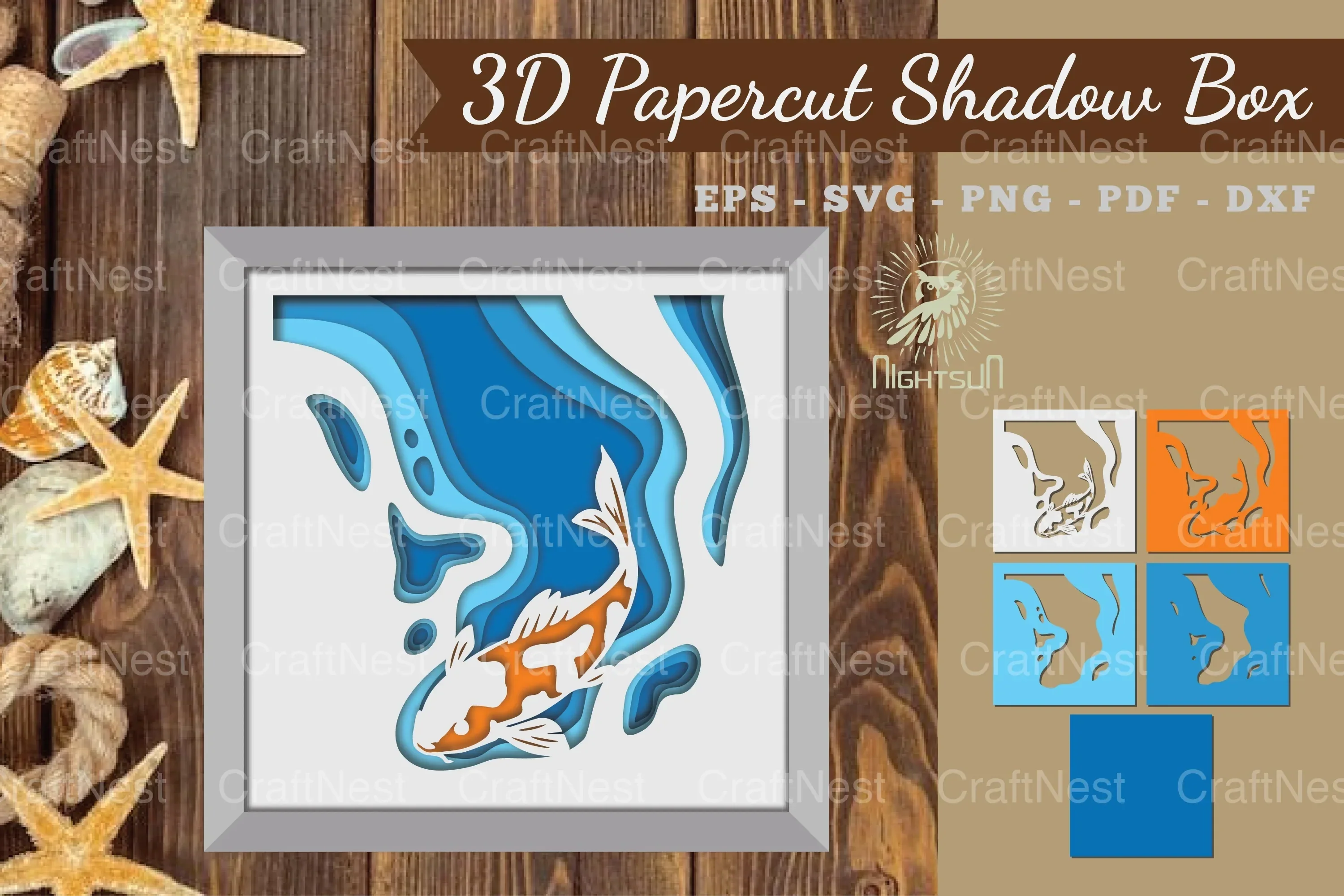 Koi Fish 3D Papercut Shadow Box Clipart Bundle