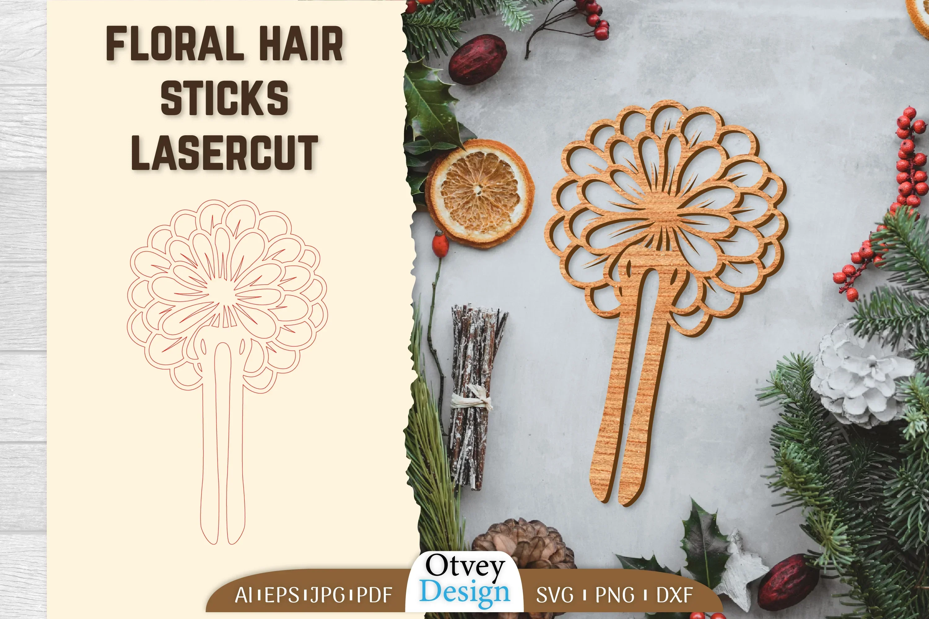 Laser Cut Floral Hair Sticks SVG Bundle