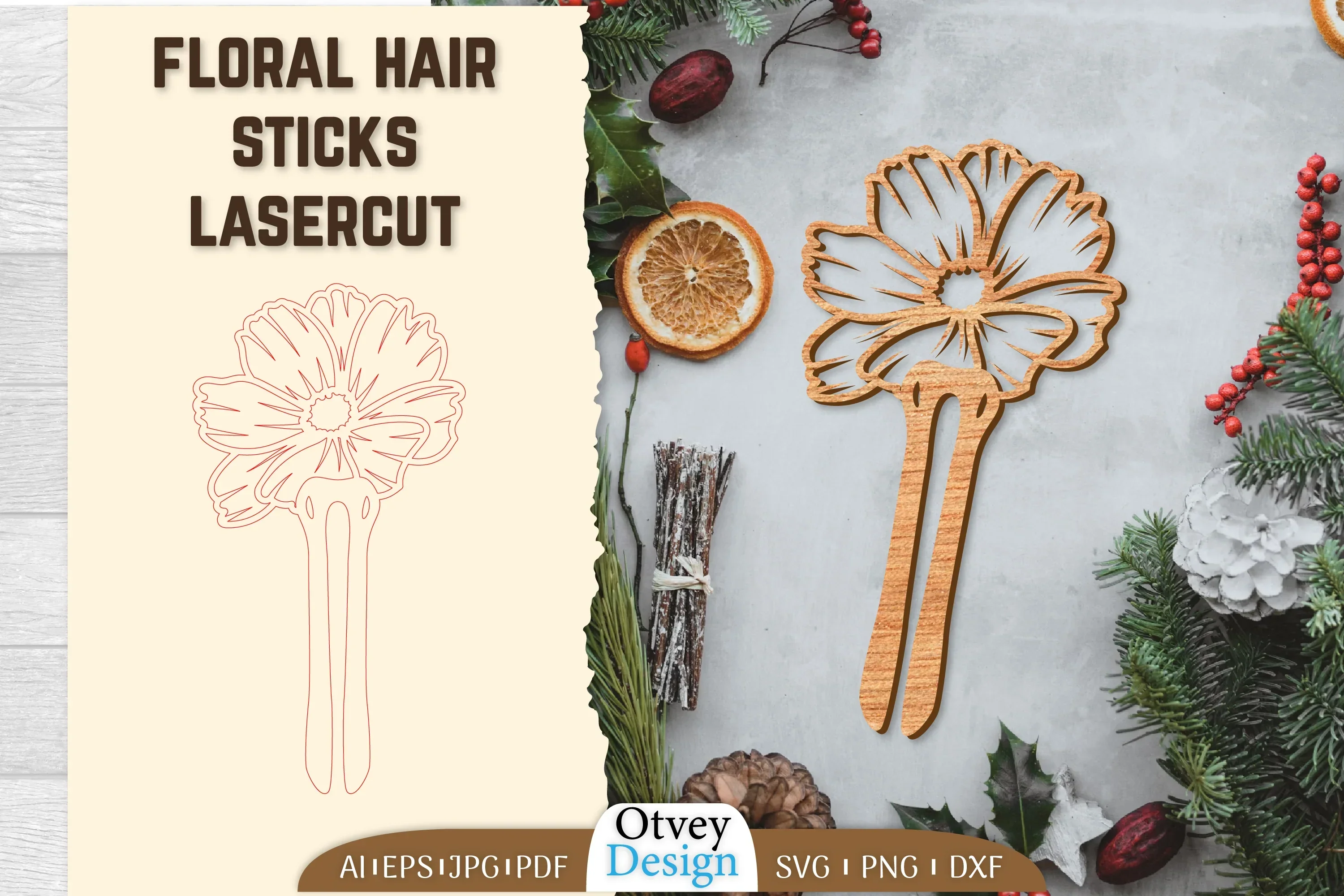 Laser Cut Floral Hair Sticks SVG Bundle