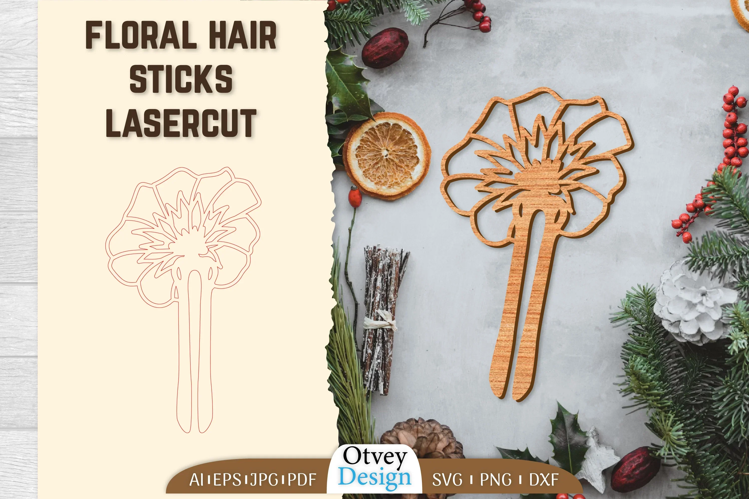 Laser Cut Floral Hair Sticks SVG Bundle