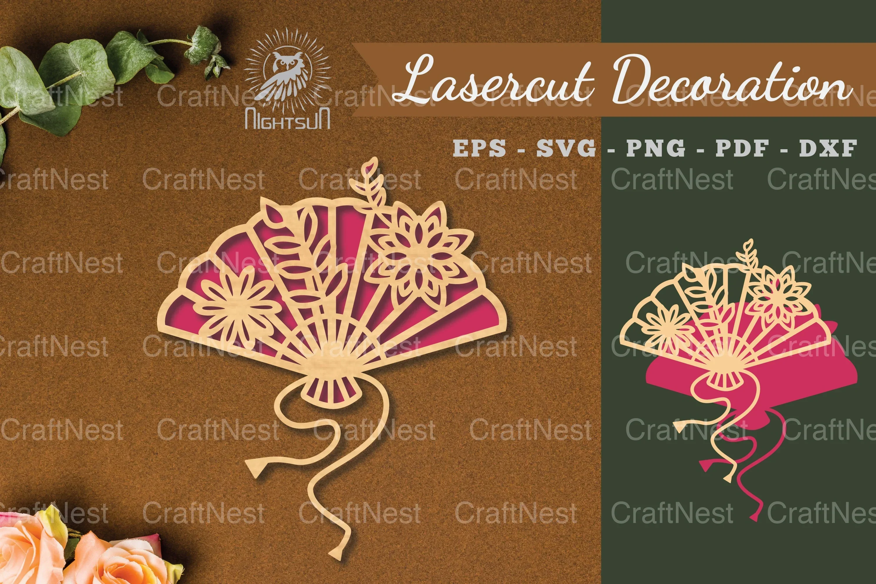 Laser Cut Flowers Hand Fan Decoration Clipart Bundle