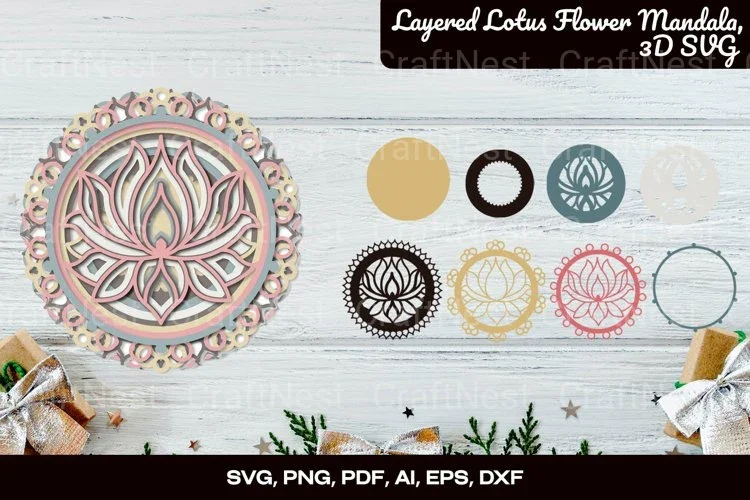 Layered Lotus Flower Mandala 3D SVG Bundle