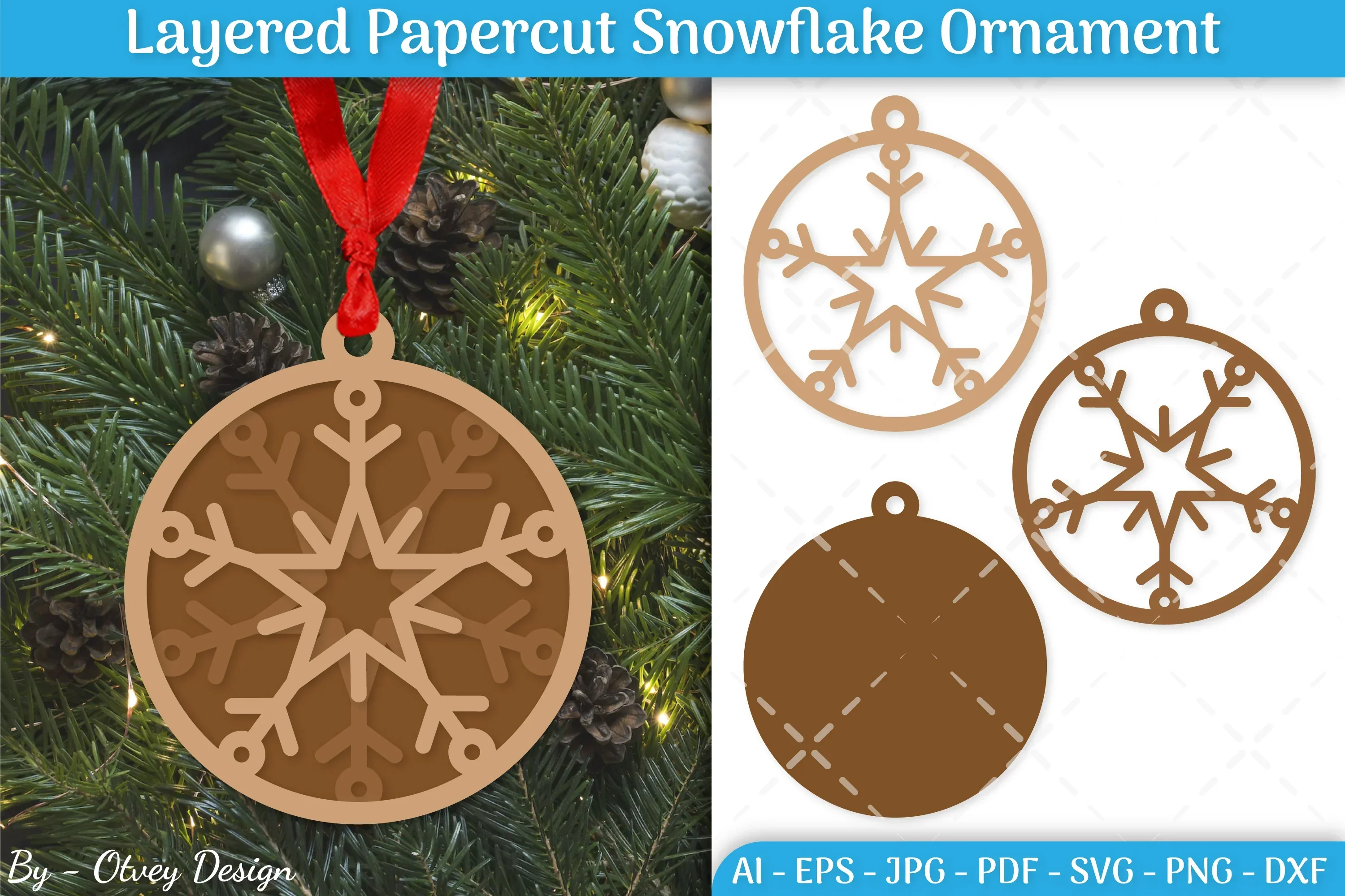 Layered Papercut Christmas Snowflake Ornament SVG Bundle