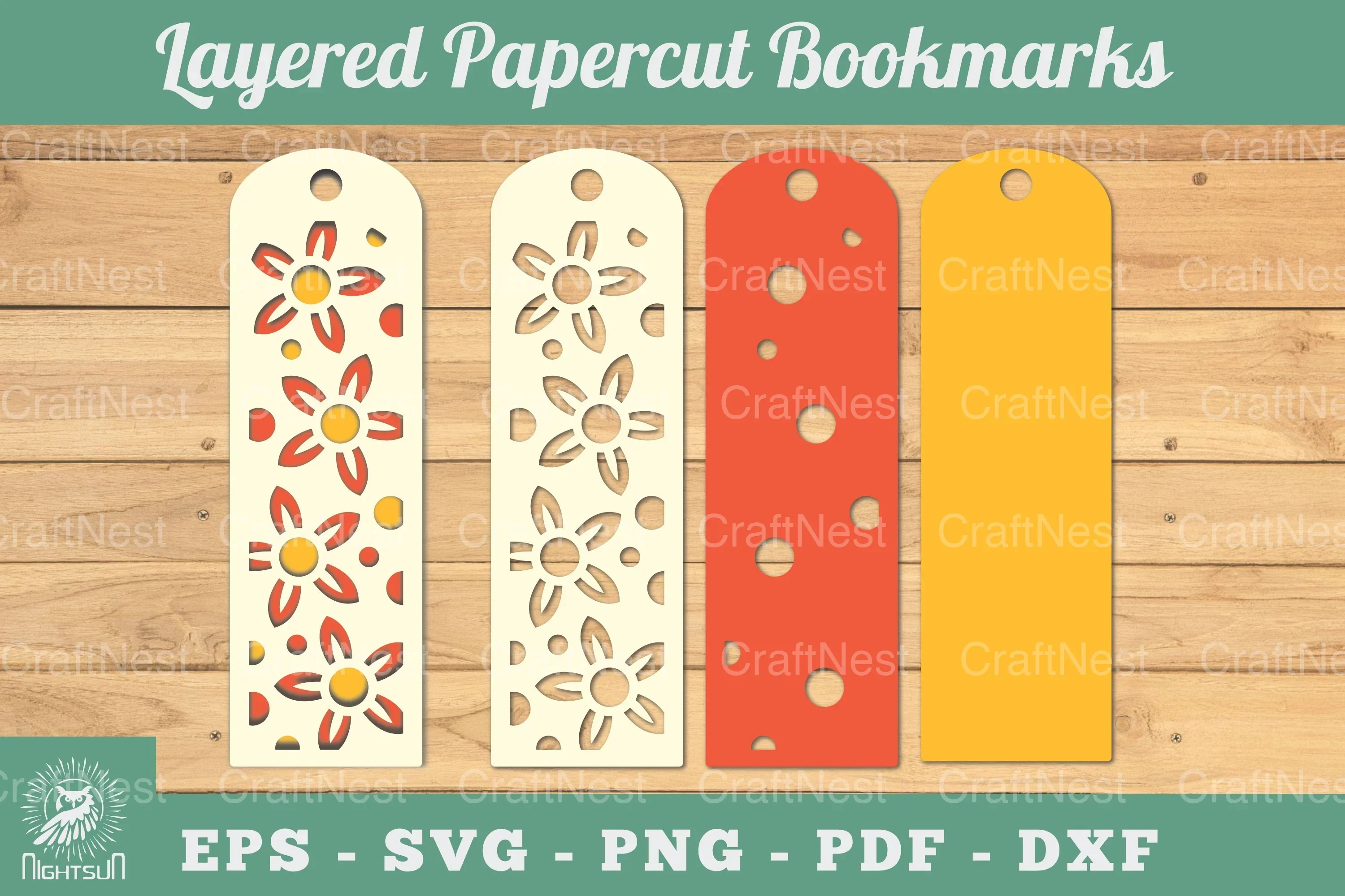 Layered Papercut Flower Bookmark Clipart Bundle