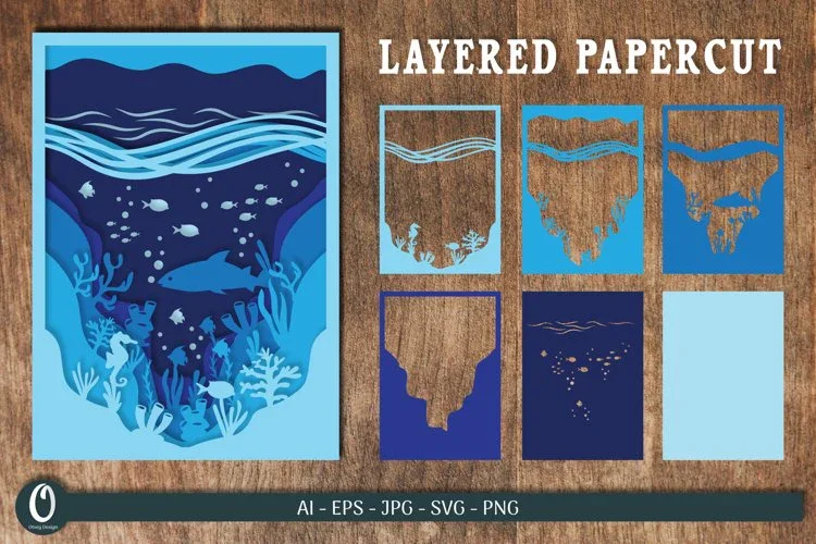 Layered Papercut Sea SVG Bundle