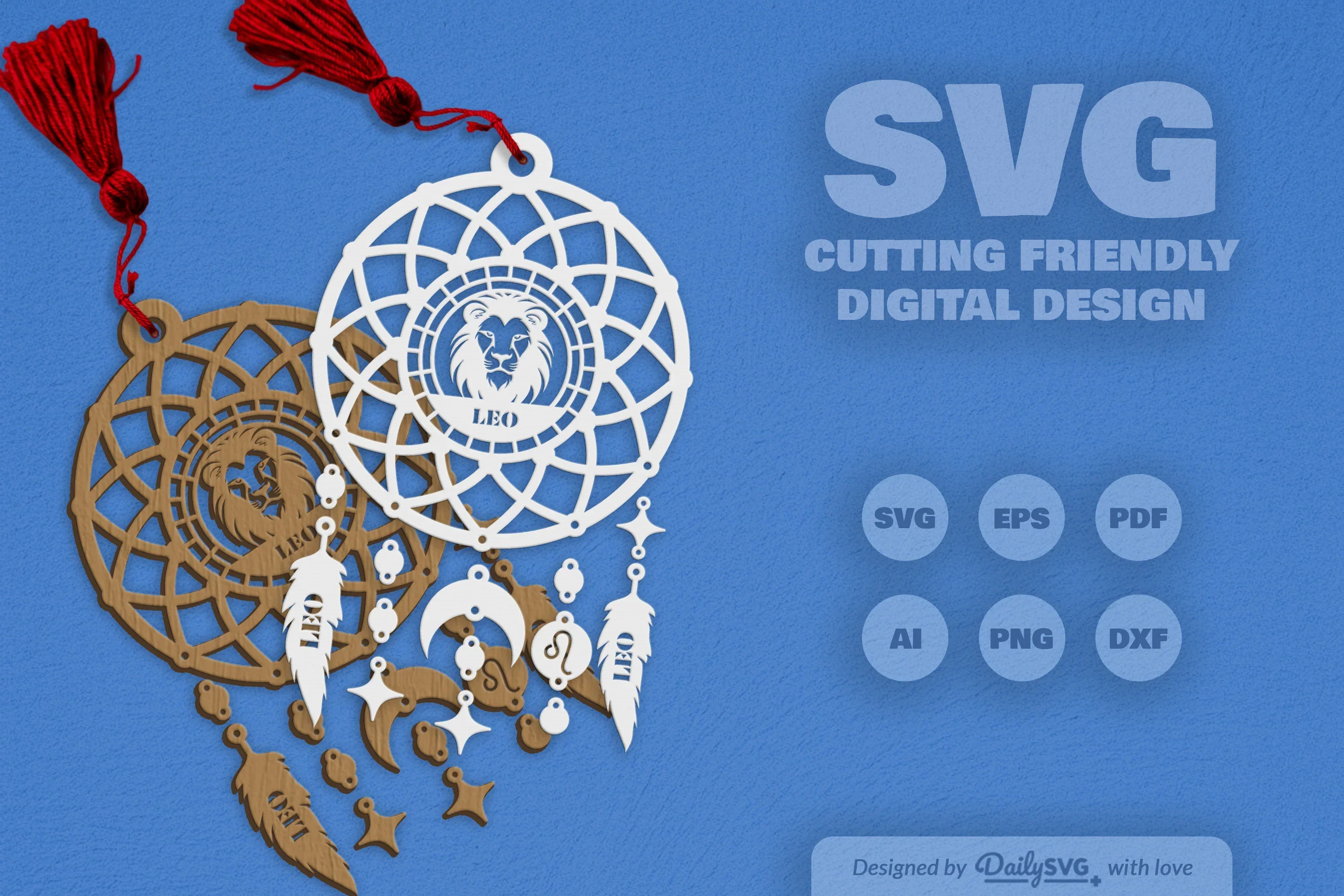 Leo Dream Catcher Laser Cut Set Clipart SVG Bundle - Image 7