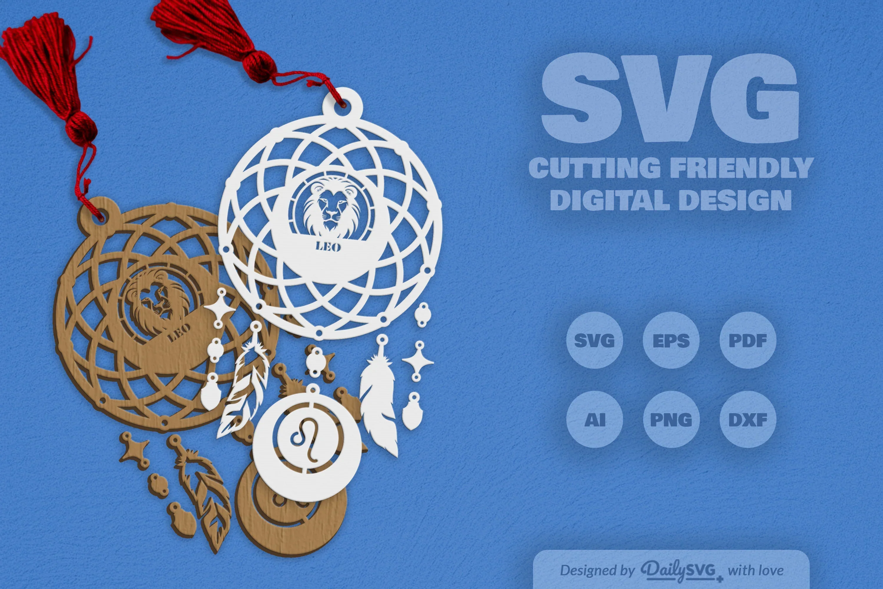 Leo Dream Catcher Laser Cut Set Clipart SVG Bundle - Image 8