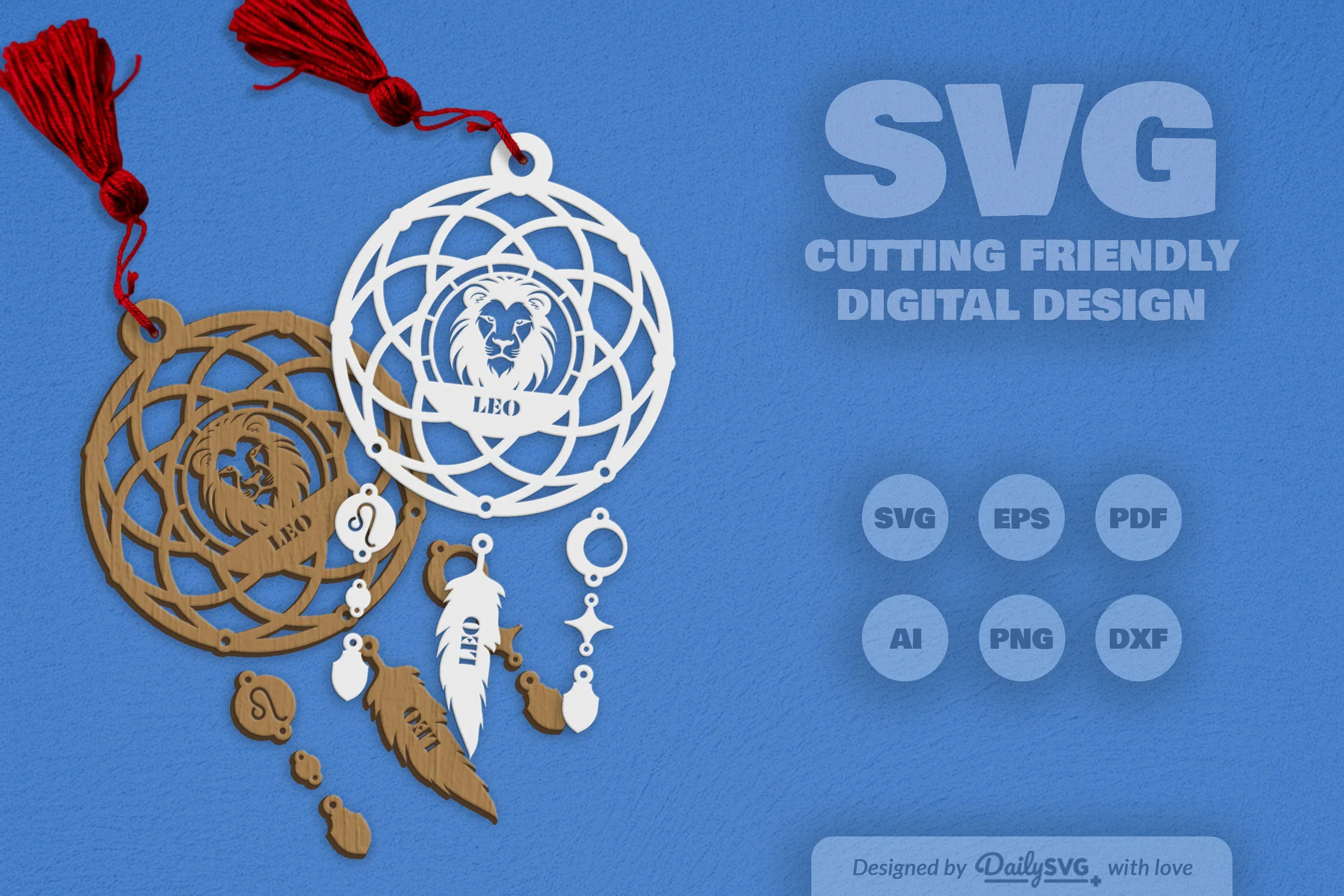 Leo Dream Catcher Laser Cut Set Clipart SVG Bundle - Image 9