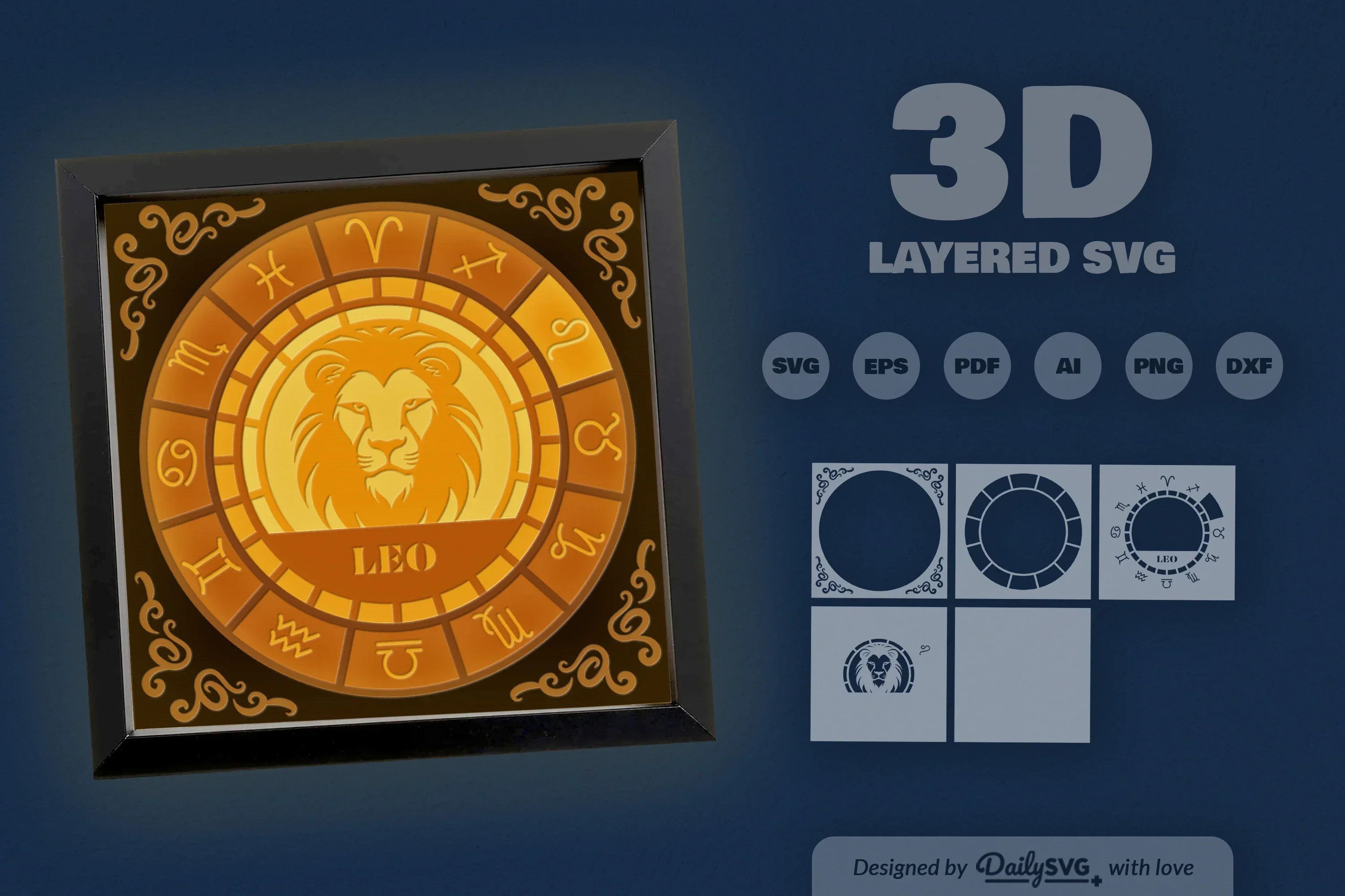 Leo Zodiac 3D Shadow Box Papercut SVG Bundle - Image 3