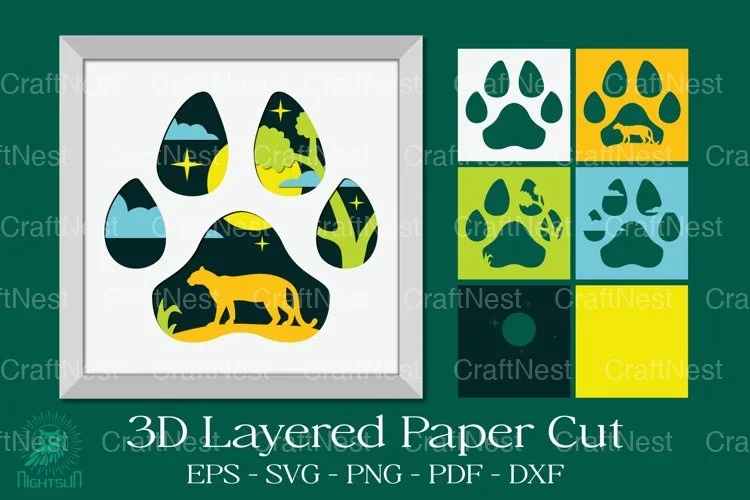 Leopard Footprint 3D Layered Papercut Clipart Bundle
