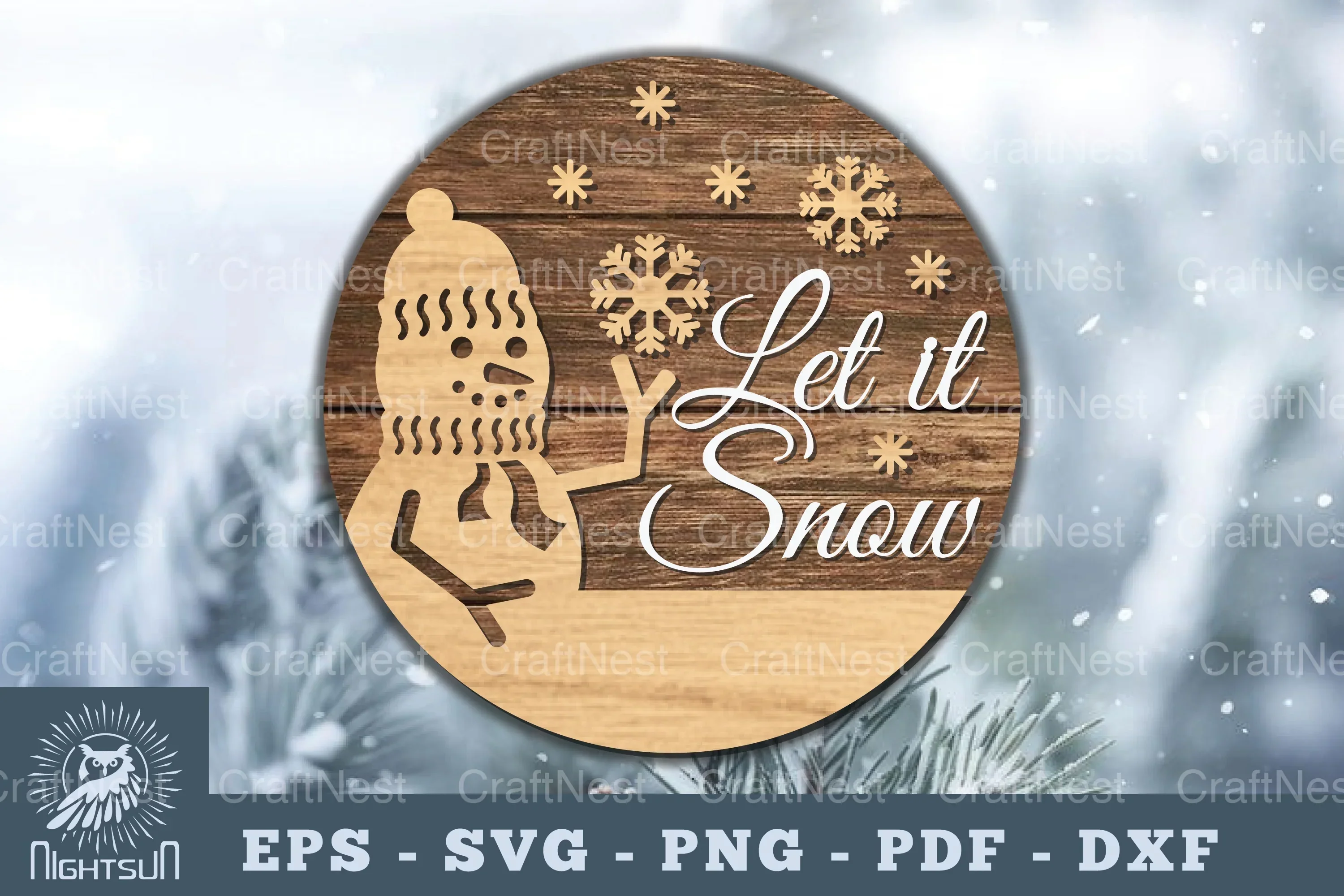 Let it Snow Round Laser Cut Sign Clipart Bundle