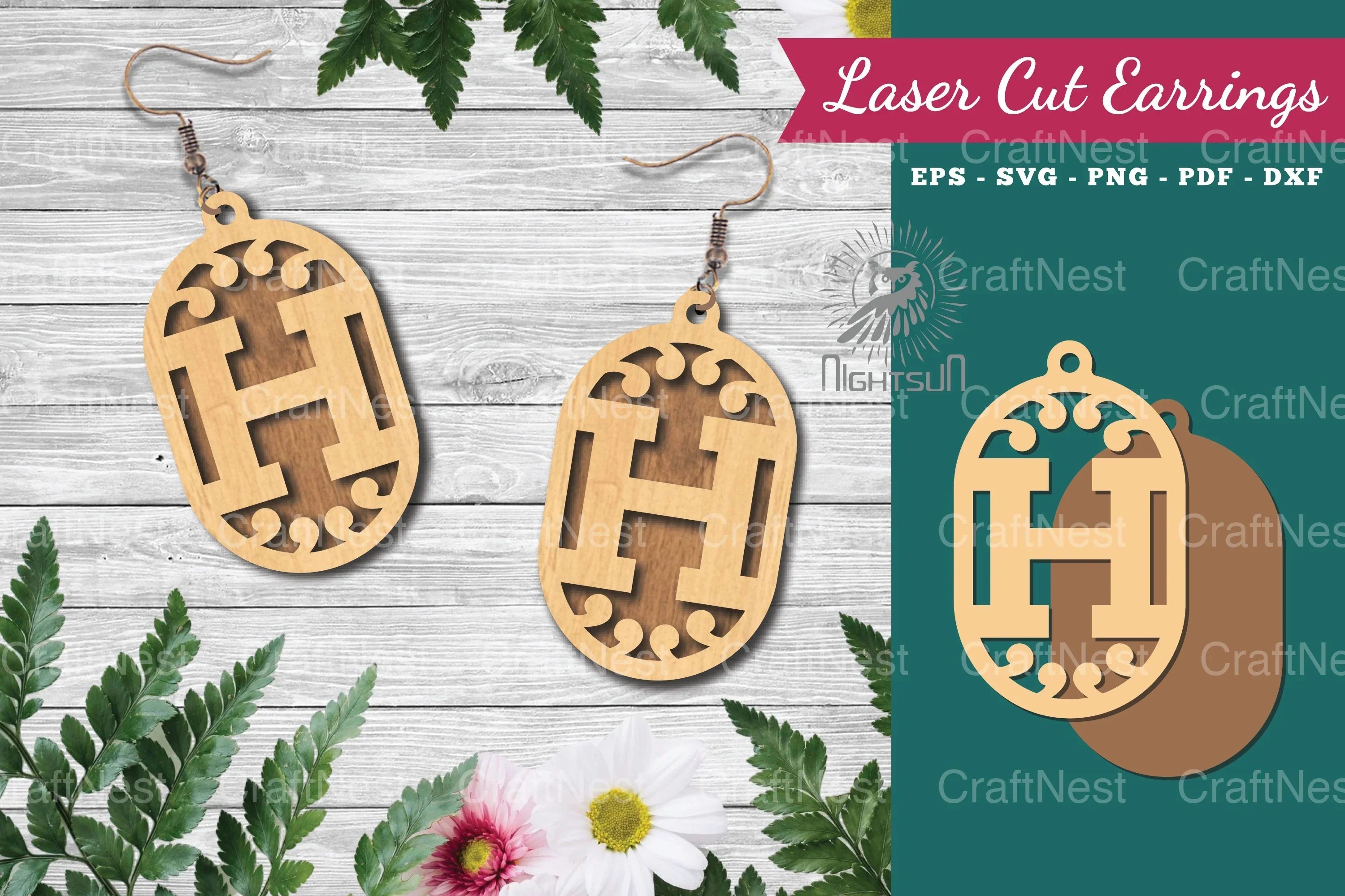 Letter H Laser Cut Earrings Design Bundle