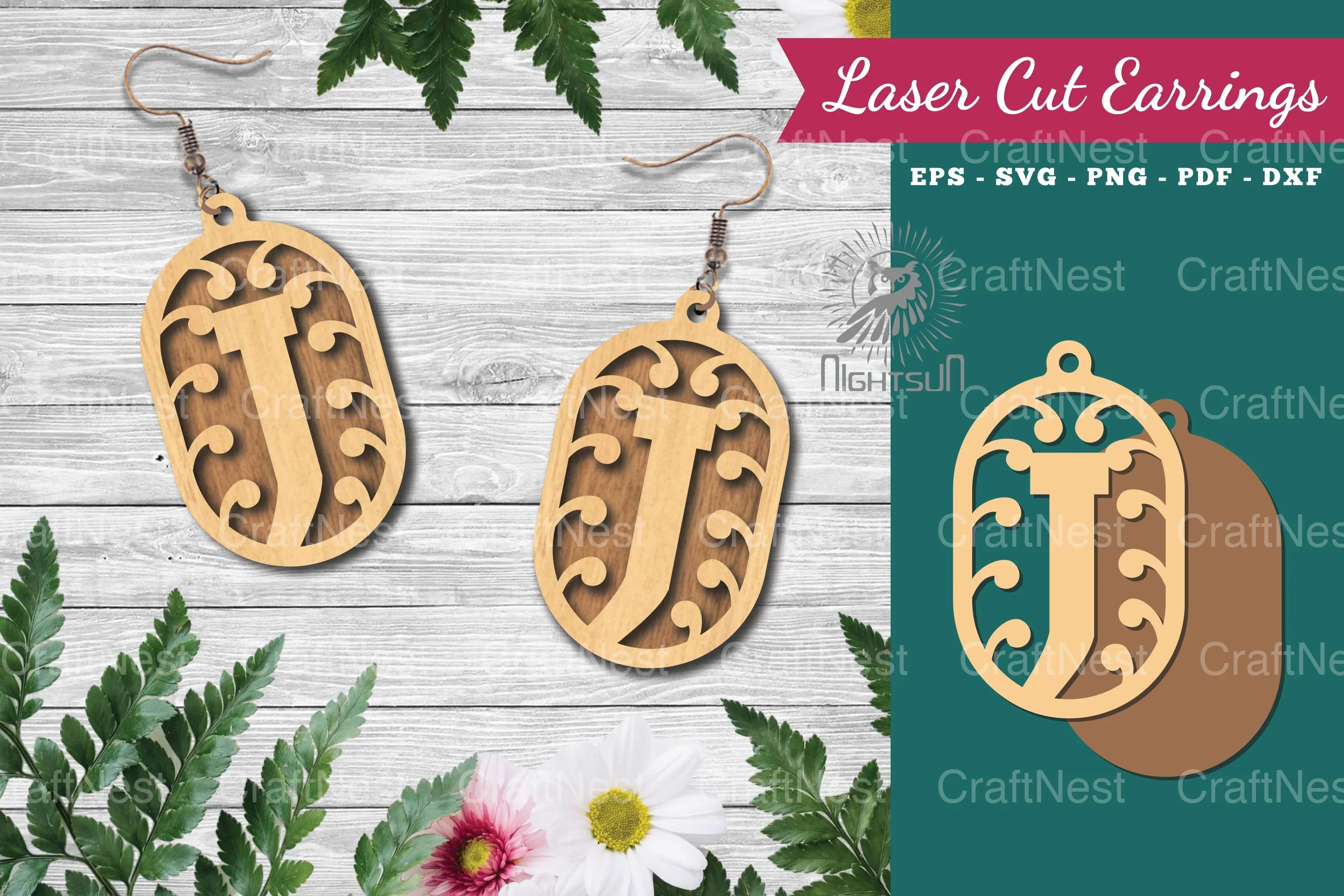 Letter J Laser Cut Earrings Design Bundle