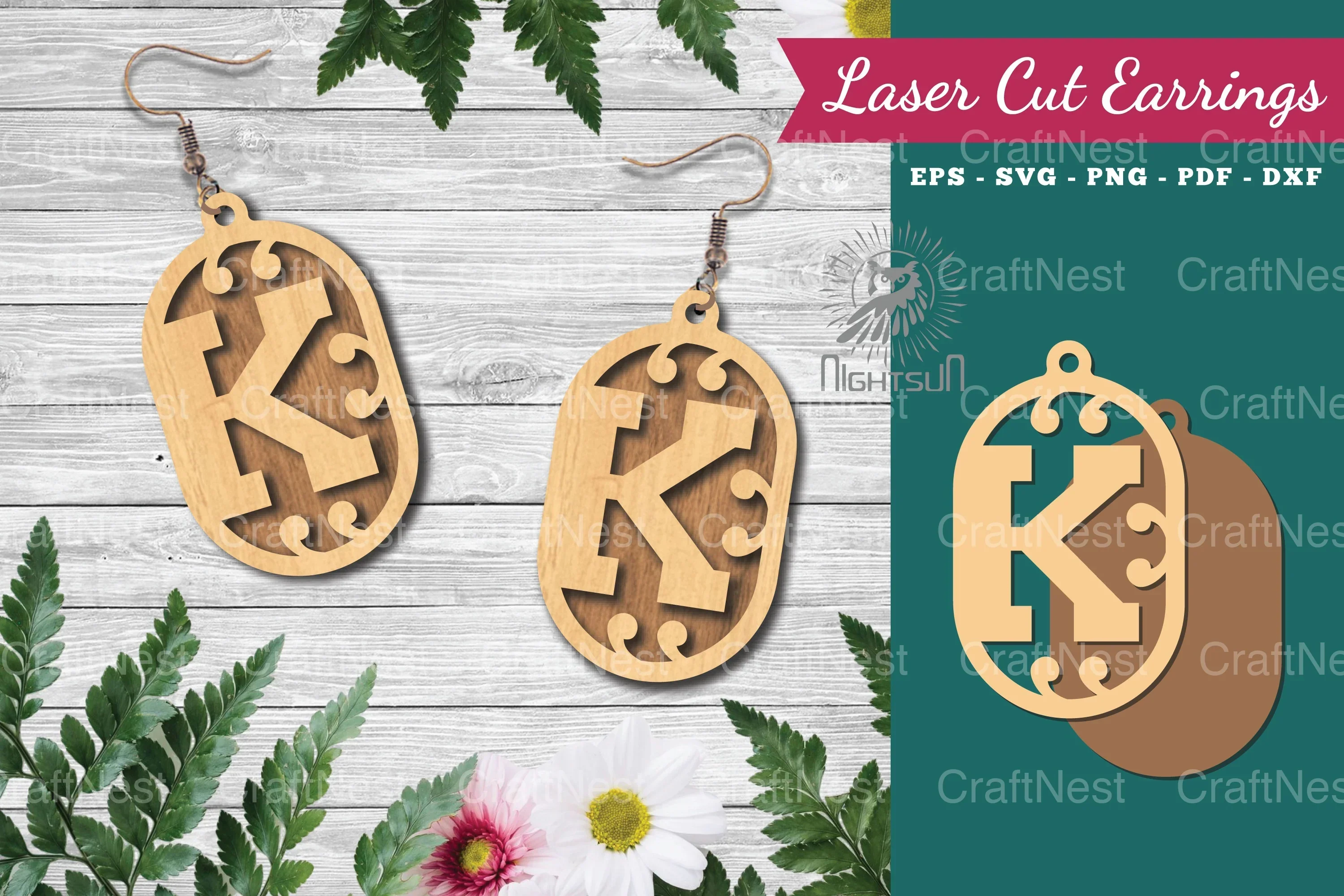 Letter K Laser Cut Earrings - Jewelry Design Bundle