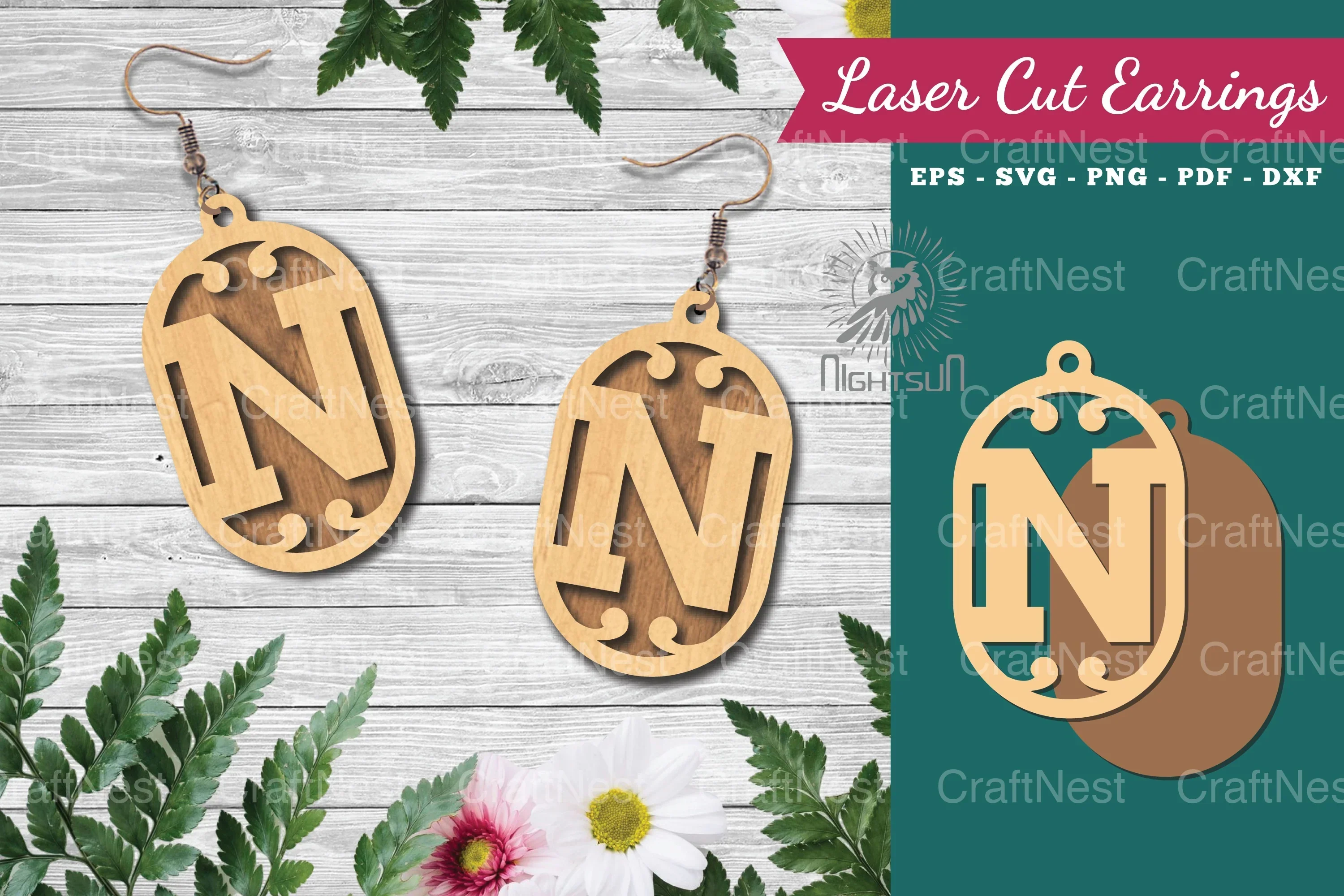 Letter N Laser Cut Earrings Design