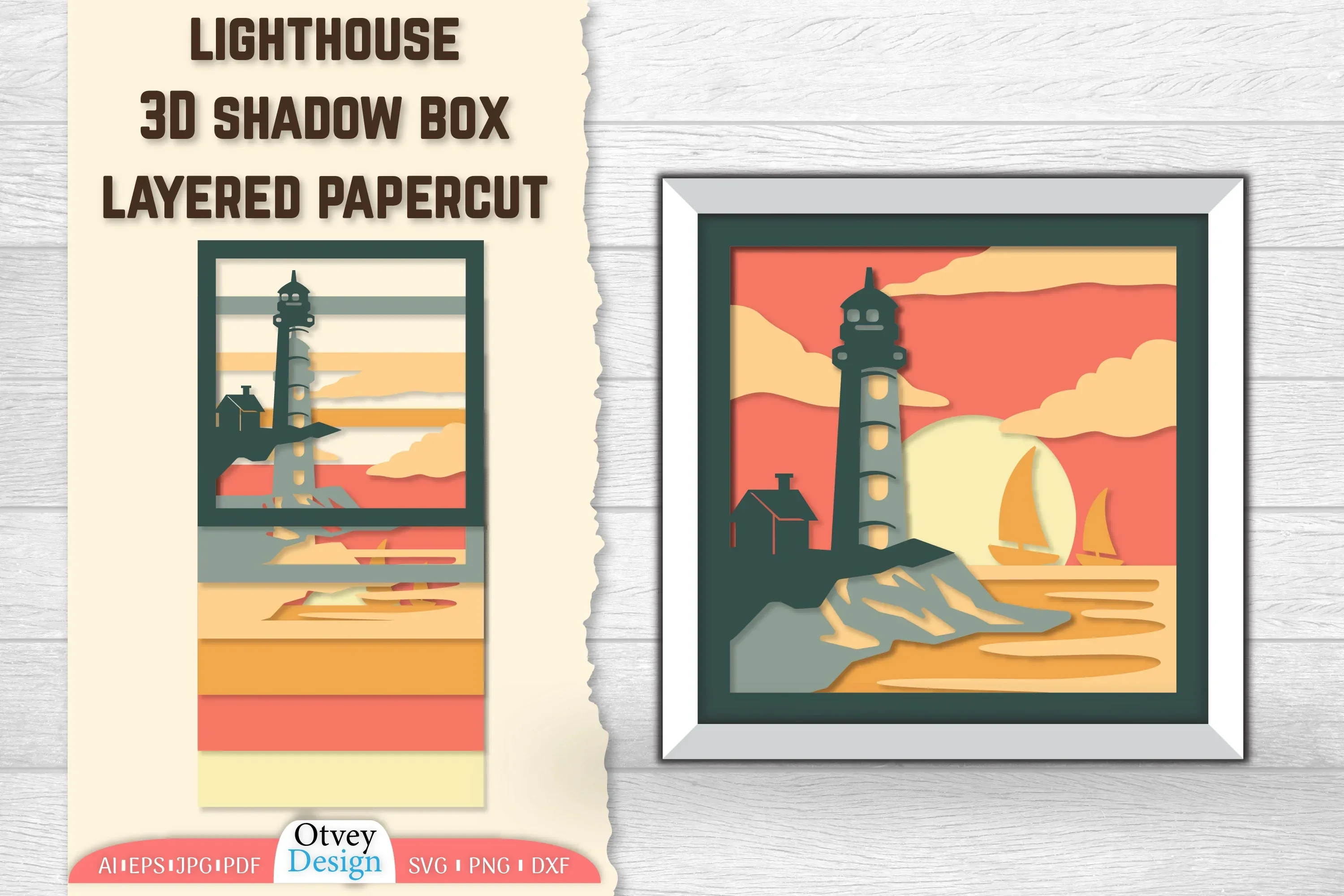 Lighthouse 3D Shadowbox Layered SVG Bundle