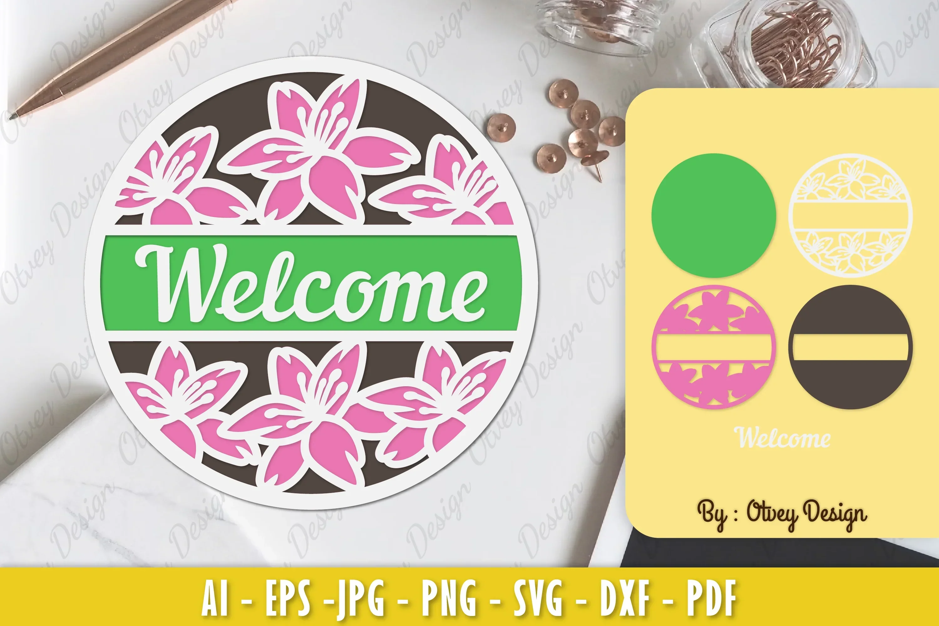 Lily Flower Welcome Sign Layered Lasercut SVG Bundle