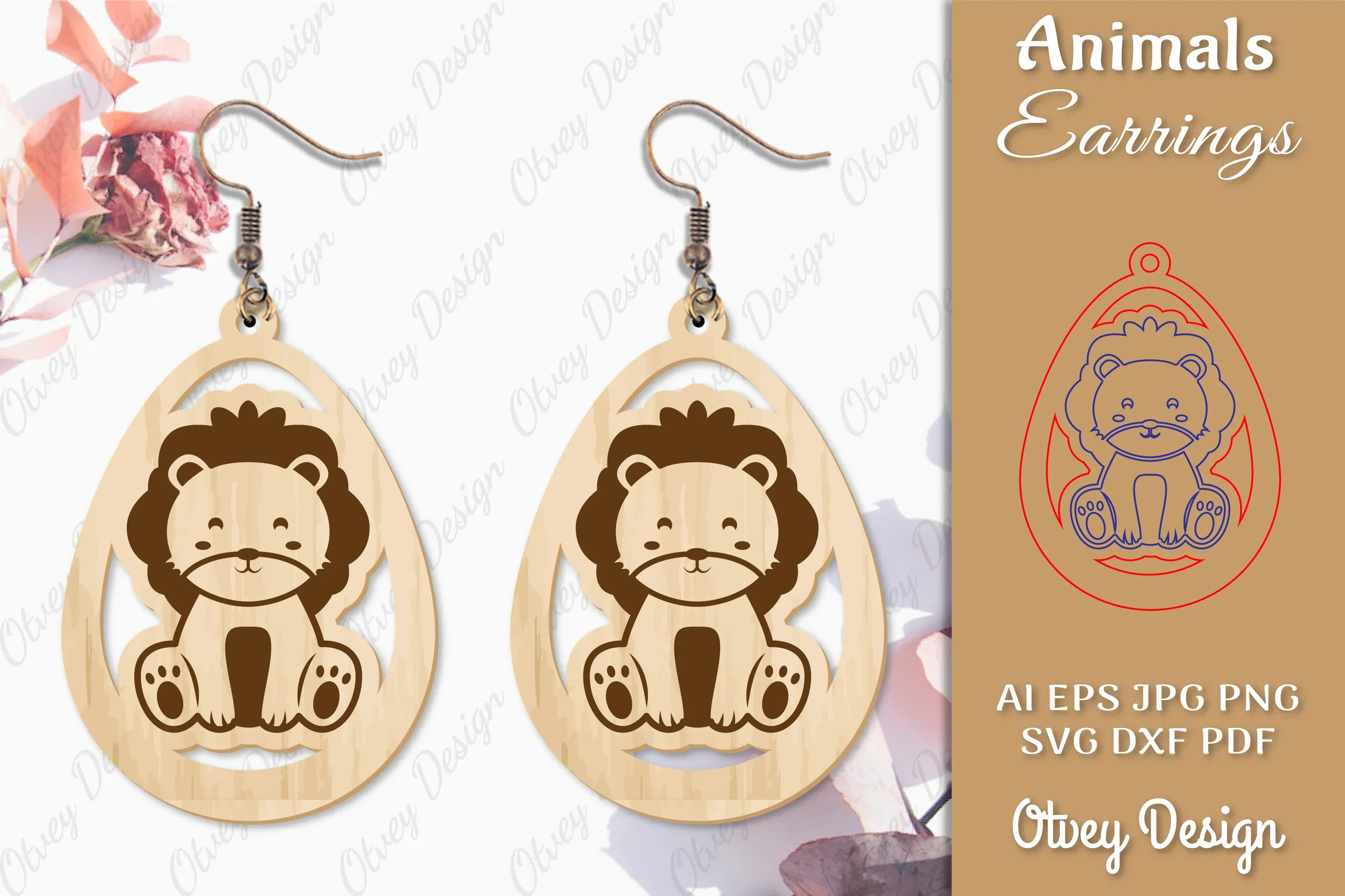 Lion Animal Earrings Lasercut SVG Bundle
