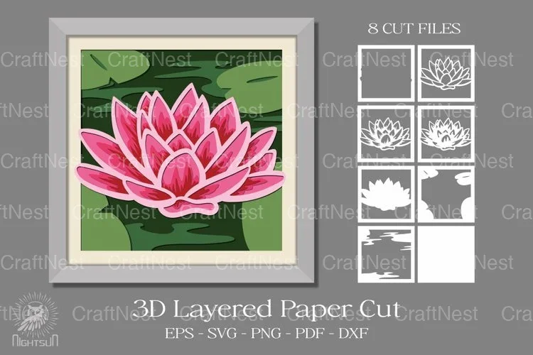 Lotus Layered Paper Cut Clipart Bundle