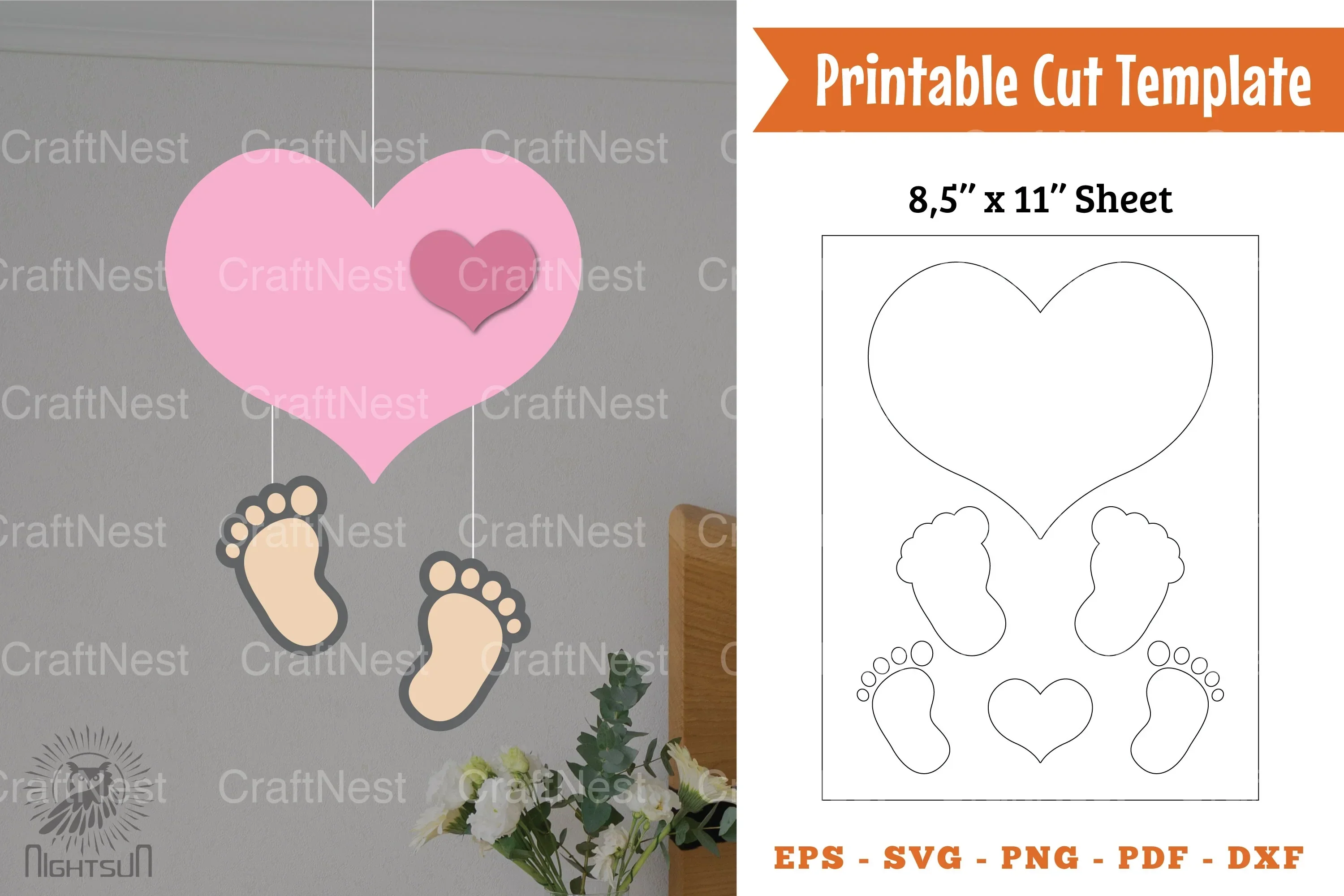 Love Baby Footprints Papercut Template Bundle