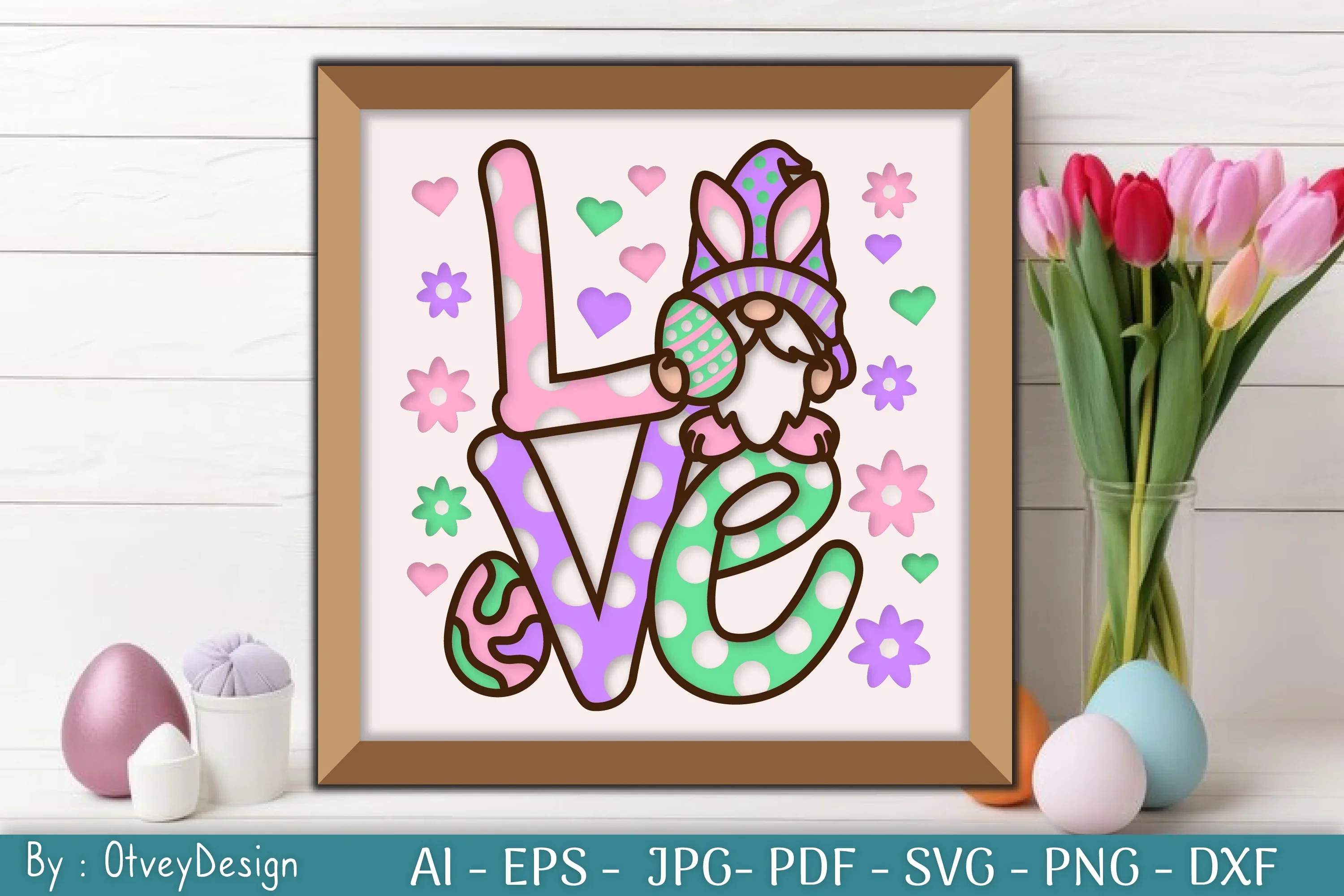 Love Gnome Easter 3D Shadow Box Papercut SVG Bundle - Image 2