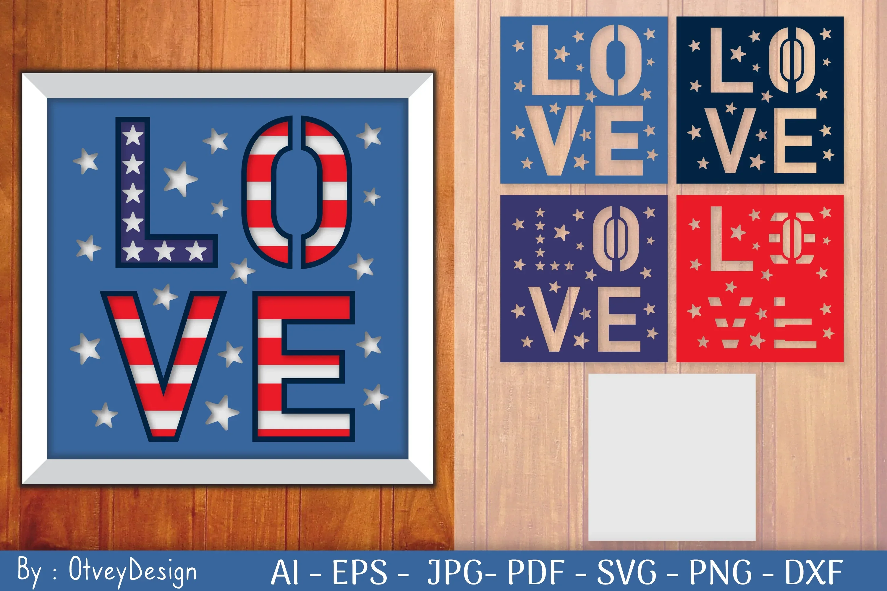 Love USA Shadow Box Layered Papercut SVG Bundle