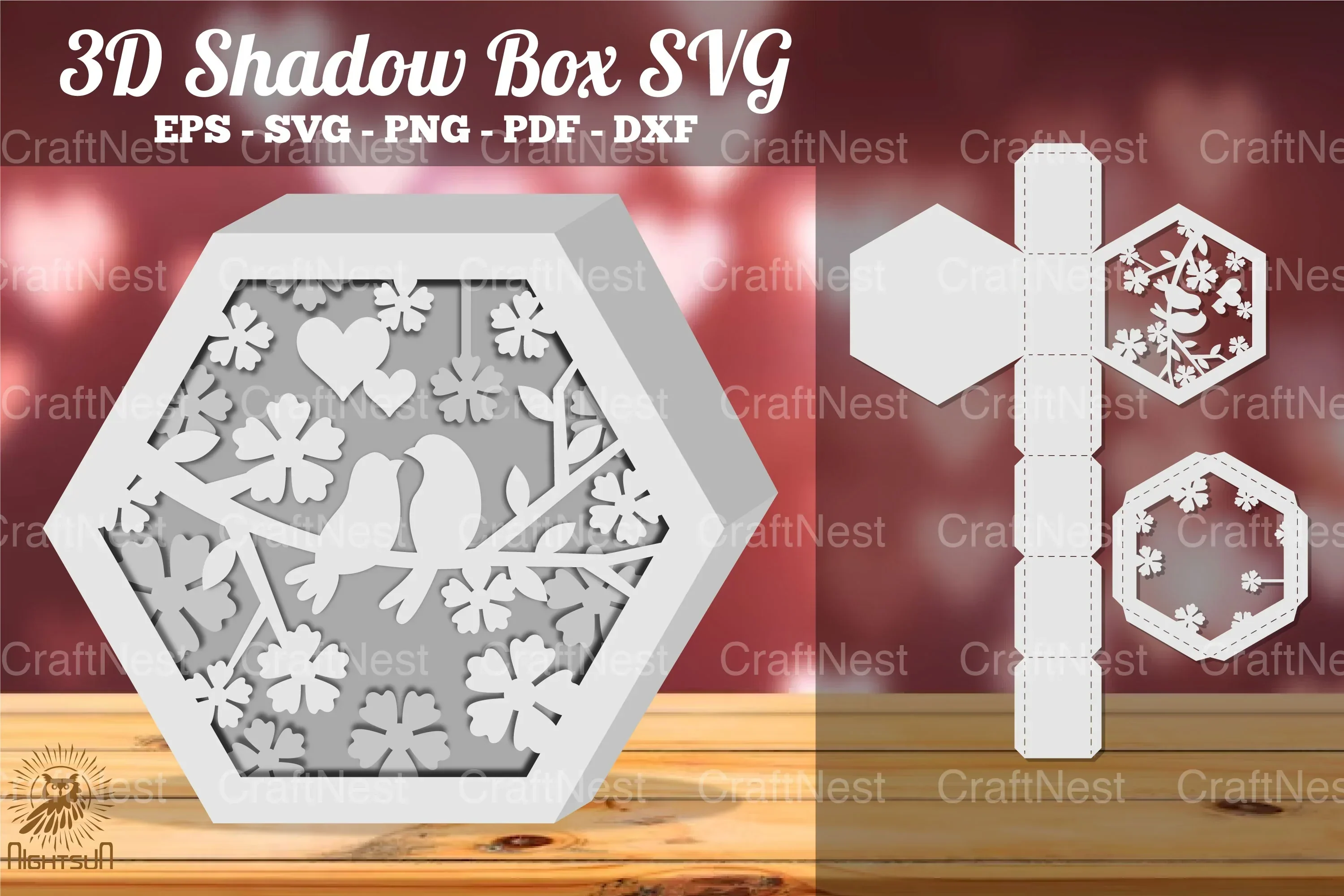 Loving Couple Bird Hexagon Shadow Box Clipart Bundle